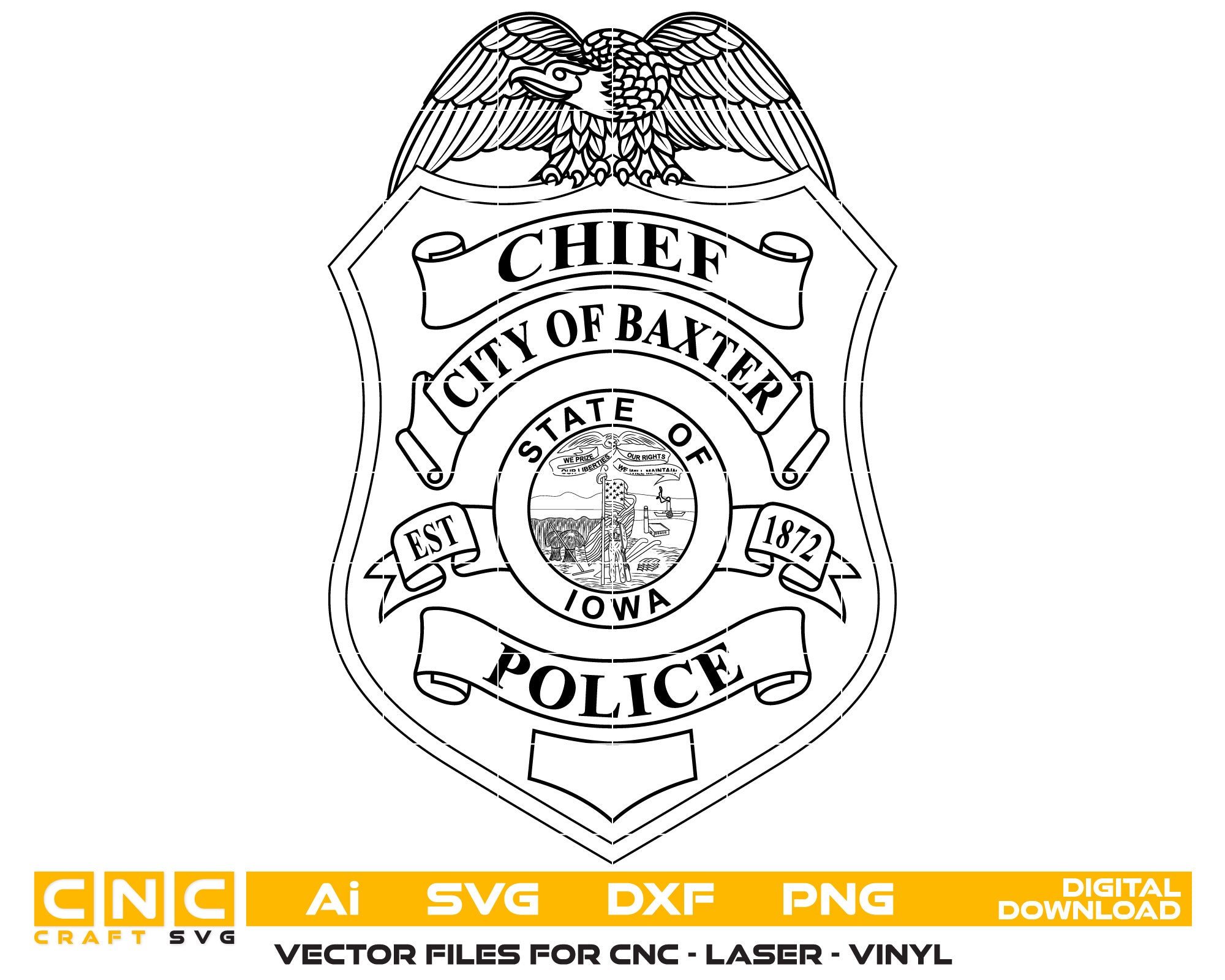 City of Baxter Police Chief Badge Vector Art, Ai,SVG, DXF, PNG, Digita