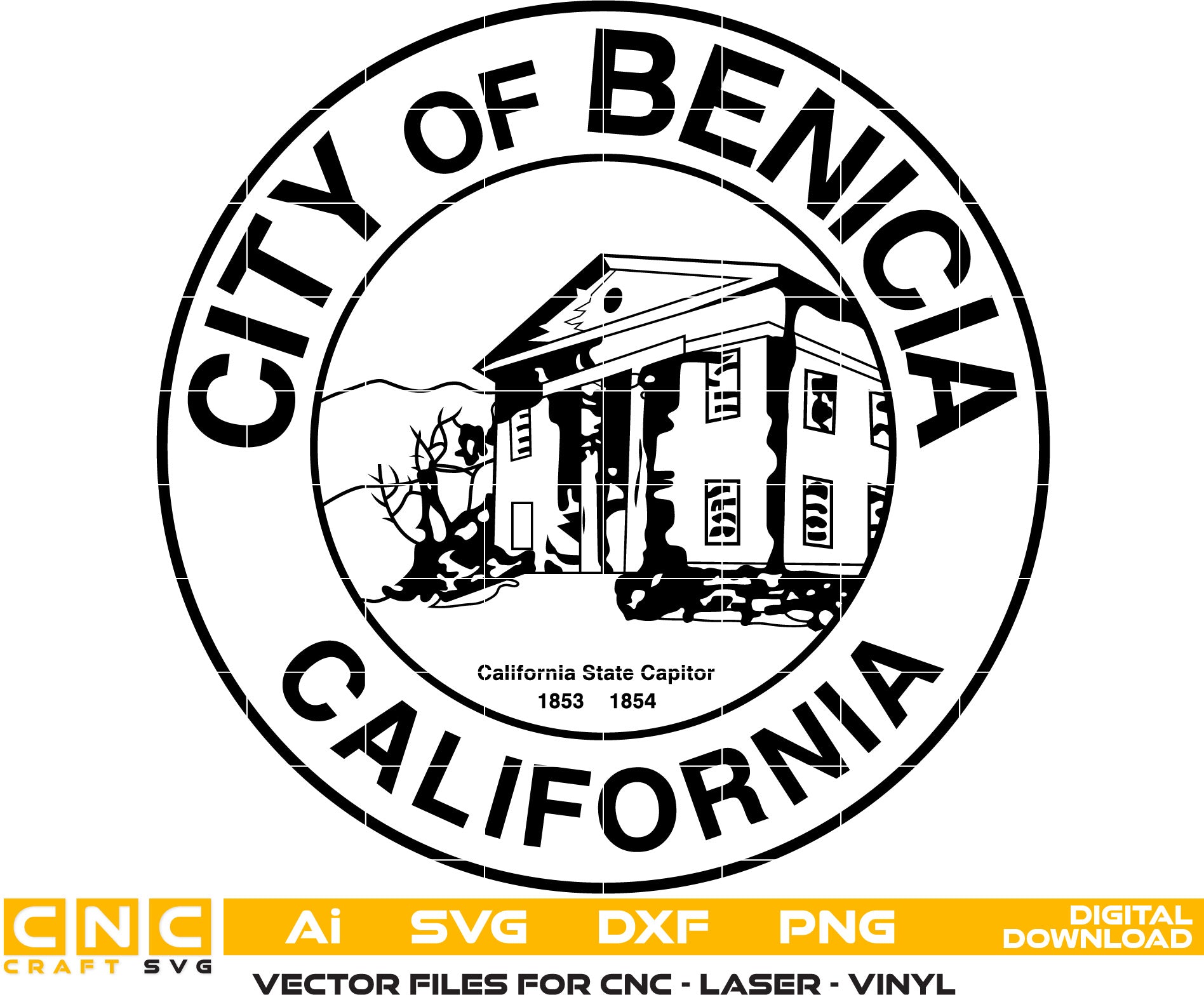 City of Benicia Seal, California Seal Vector art Svg, Dxf, Jpg, Png and Ai files For laser engraving, woodworking, acrylic painting, and all printing machines.