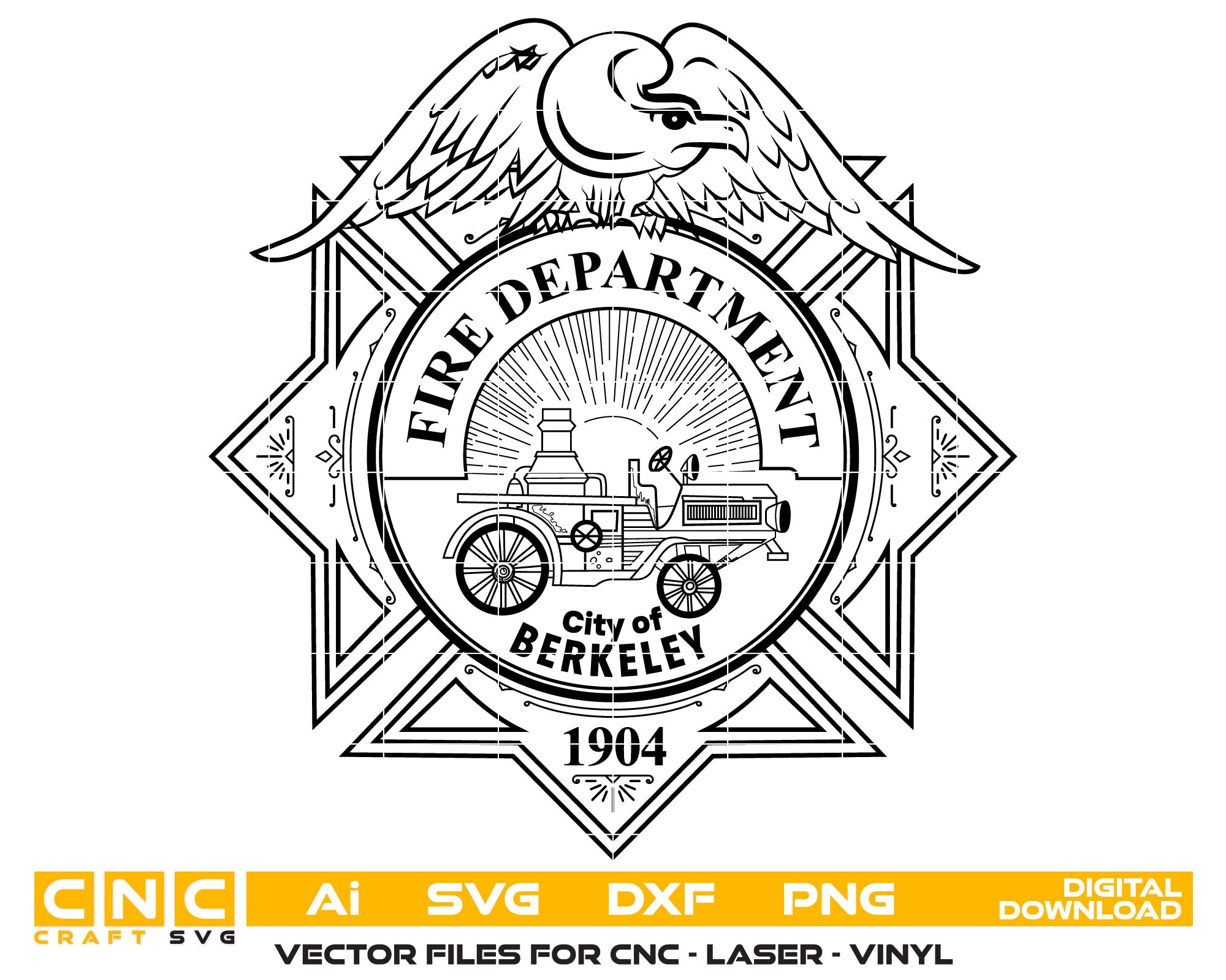 City of Berkeley Fire Department Seal Vector art Svg, Dxf, Jpg, Png, and Ai files For laser engraving, woodworking, acrylic painting, and all printing machines.