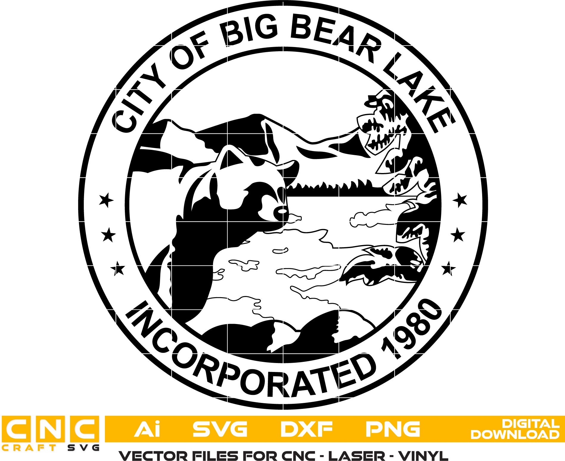 City of Big Bear lake Seal, California Seal Vector art Svg, Dxf, Jpg, Png and Ai files For laser engraving, woodworking, acrylic painting, and all printing machines.