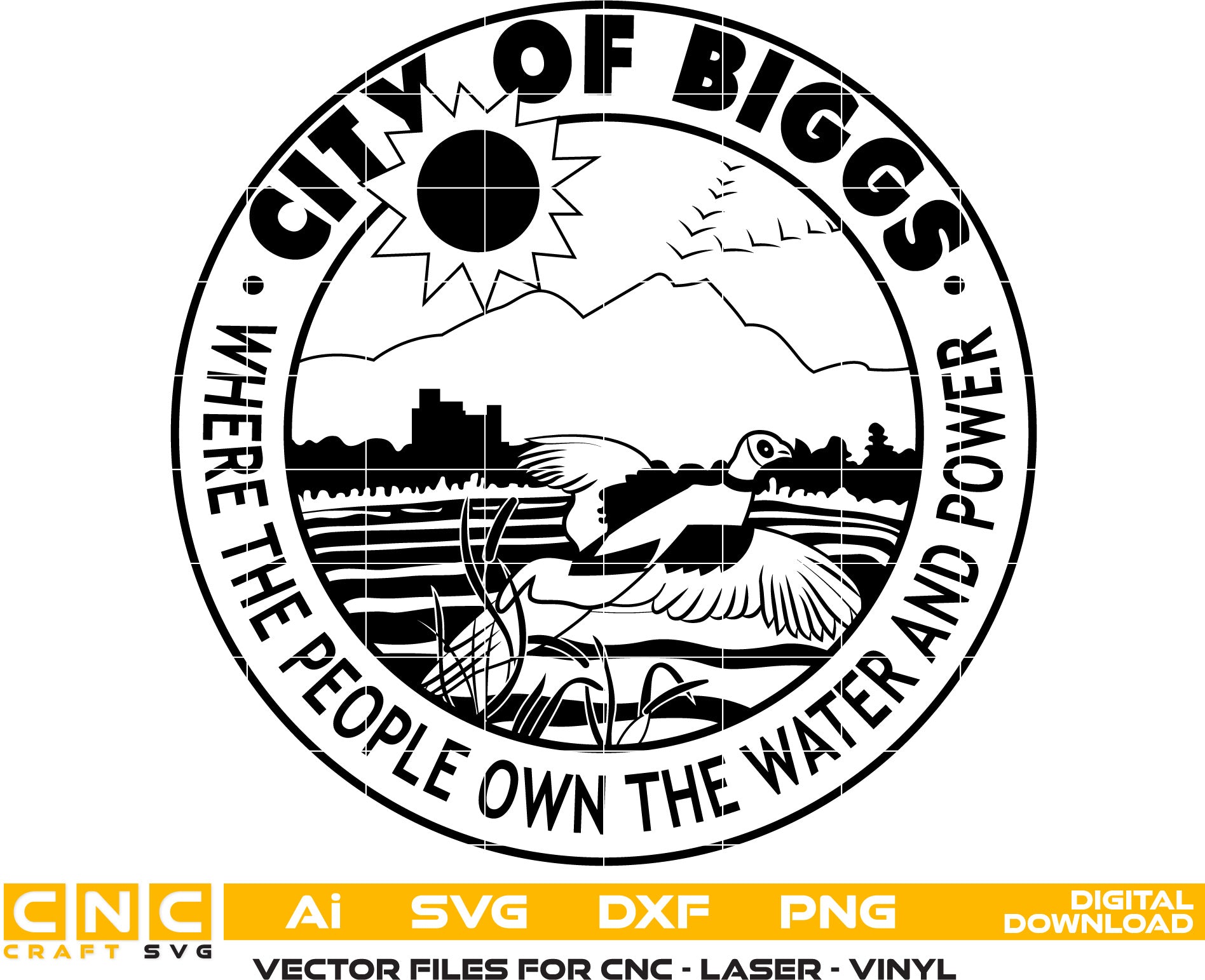 City of Biggs Seal, California Seal Vector art Svg, Dxf, Jpg, Png and Ai files For laser engraving, woodworking, acrylic painting, and all printing machines.