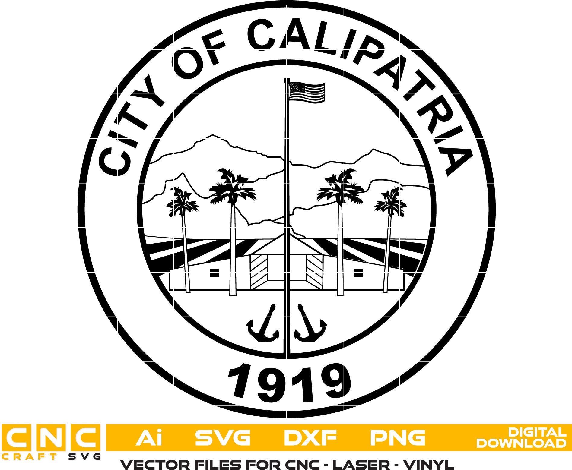 City of Calipatria Seal Vector Art Seal Vector Art, City of Calipatria Logo Vector art Svg, Dxf, Jpg, Png & Ai files For laser engraving, woodworking, acrylic painting, and all printing machines.