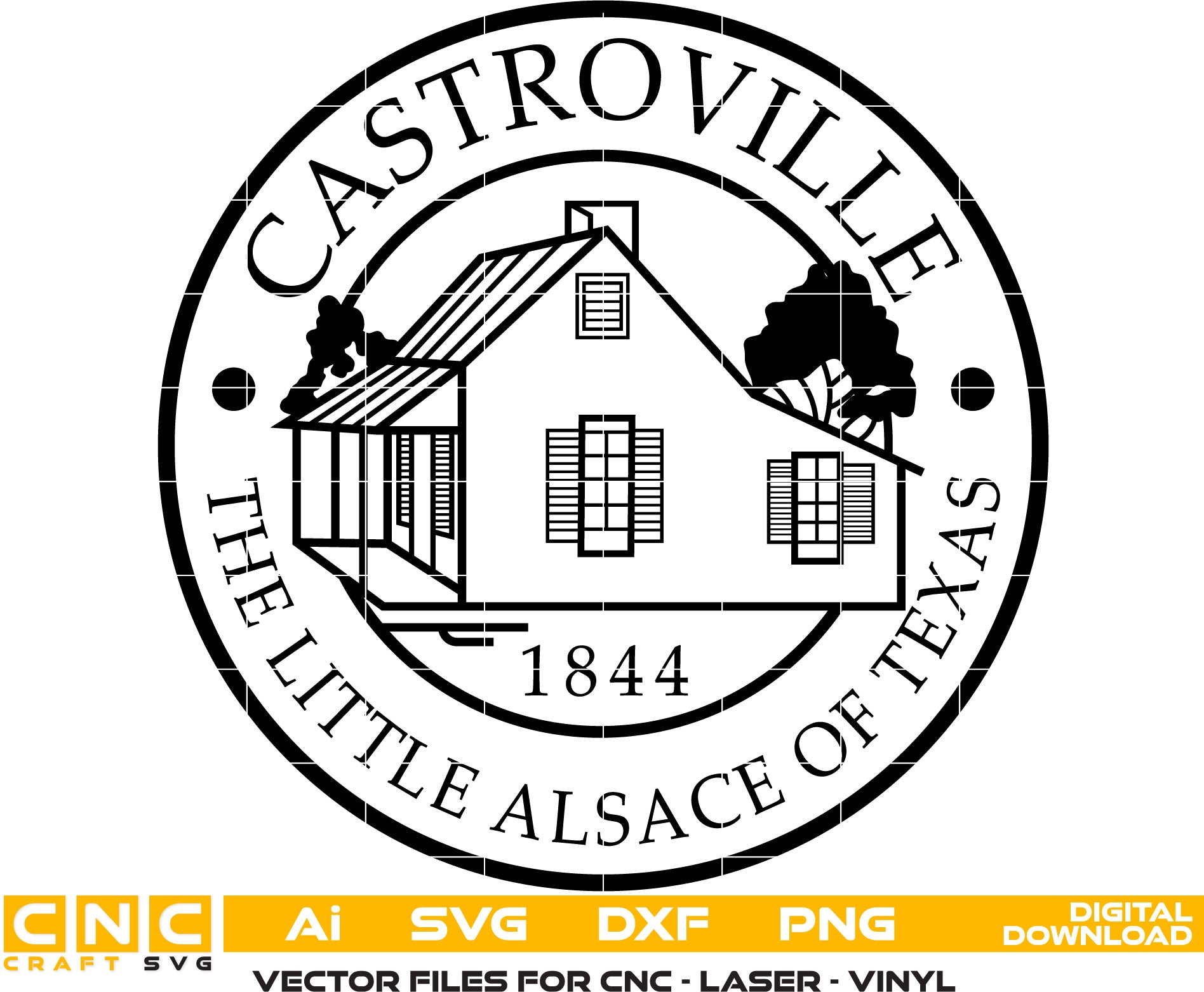 City of Castroville Seal Vector art Svg, Dxf, Jpg, Png and Ai files For laser engraving, woodworking, acrylic painting, and all printing machines.