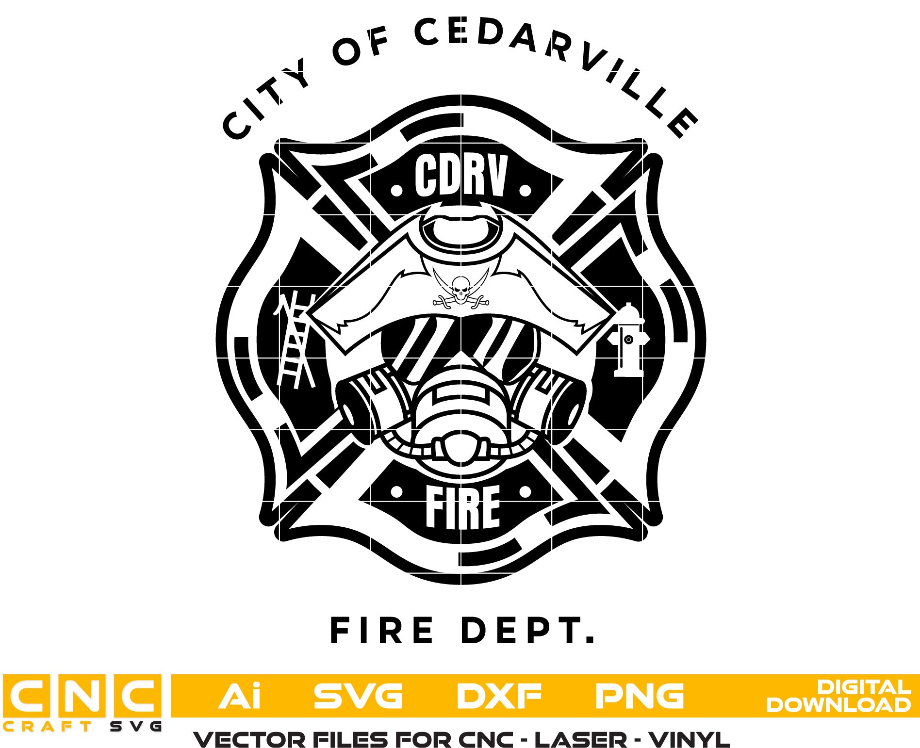 Cedarville Fire Dept Badge Vector Art, Ai,SVG, DXF, PNG, Digital Files for Laser Engraving, Woodworking & Printing