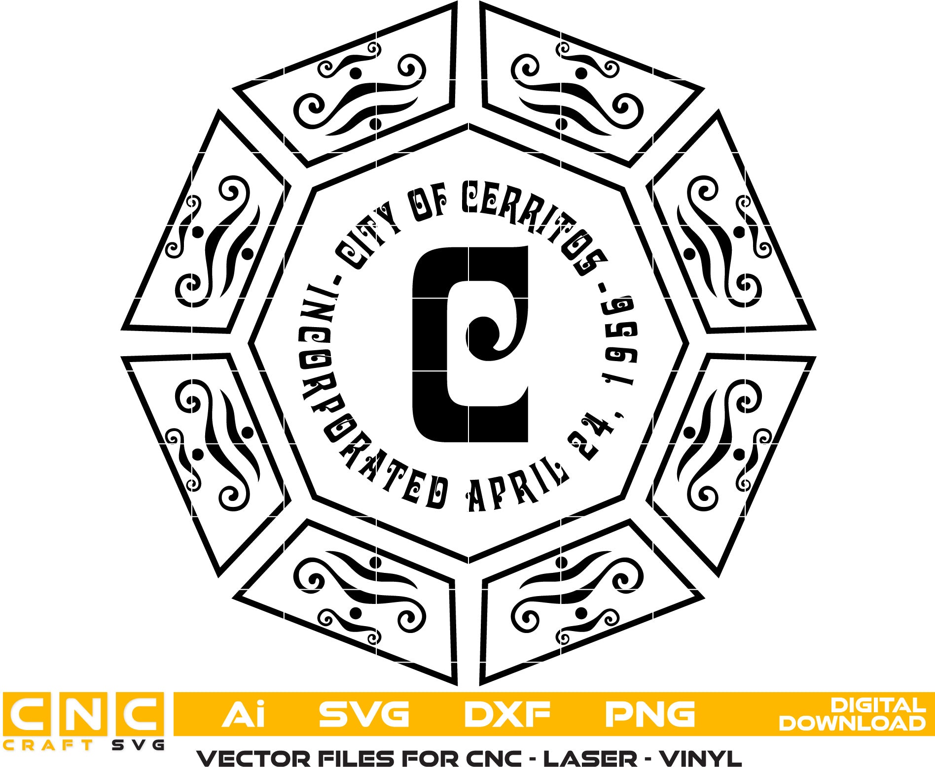 City of Cerritos Seal Vector art Svg, Dxf, Jpg, Png and Ai files For laser engraving, woodworking, acrylic painting, and all printing machines.