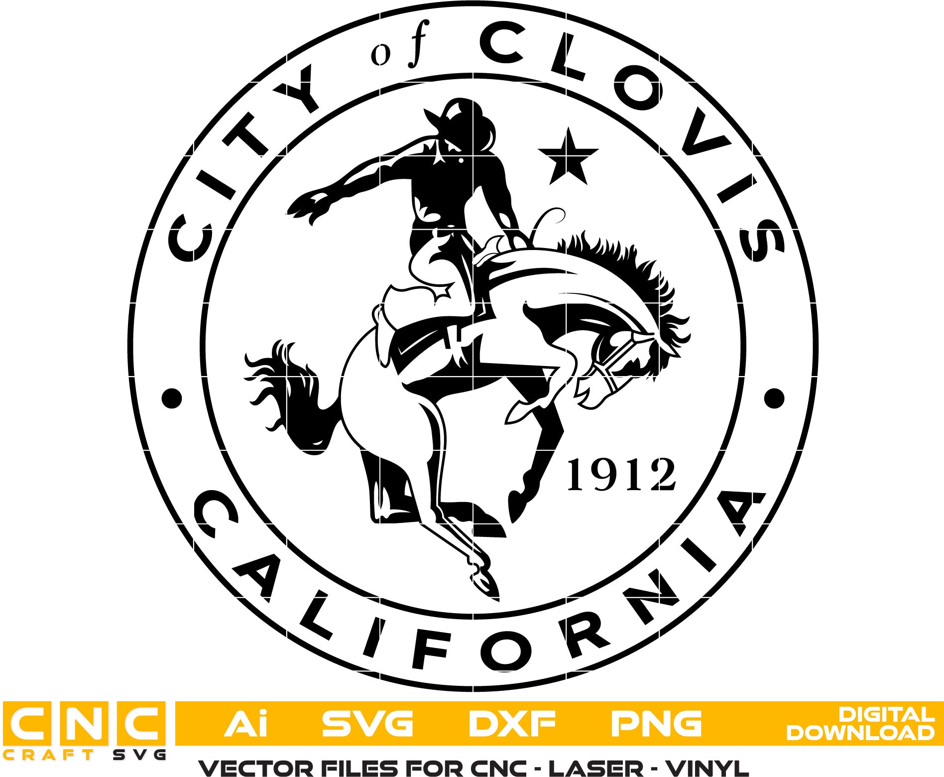 City of Clovis Seal, California Seal Vector art Svg, Dxf, Jpg, Png and Ai files For laser engraving, woodworking, acrylic painting, and all printing machines.