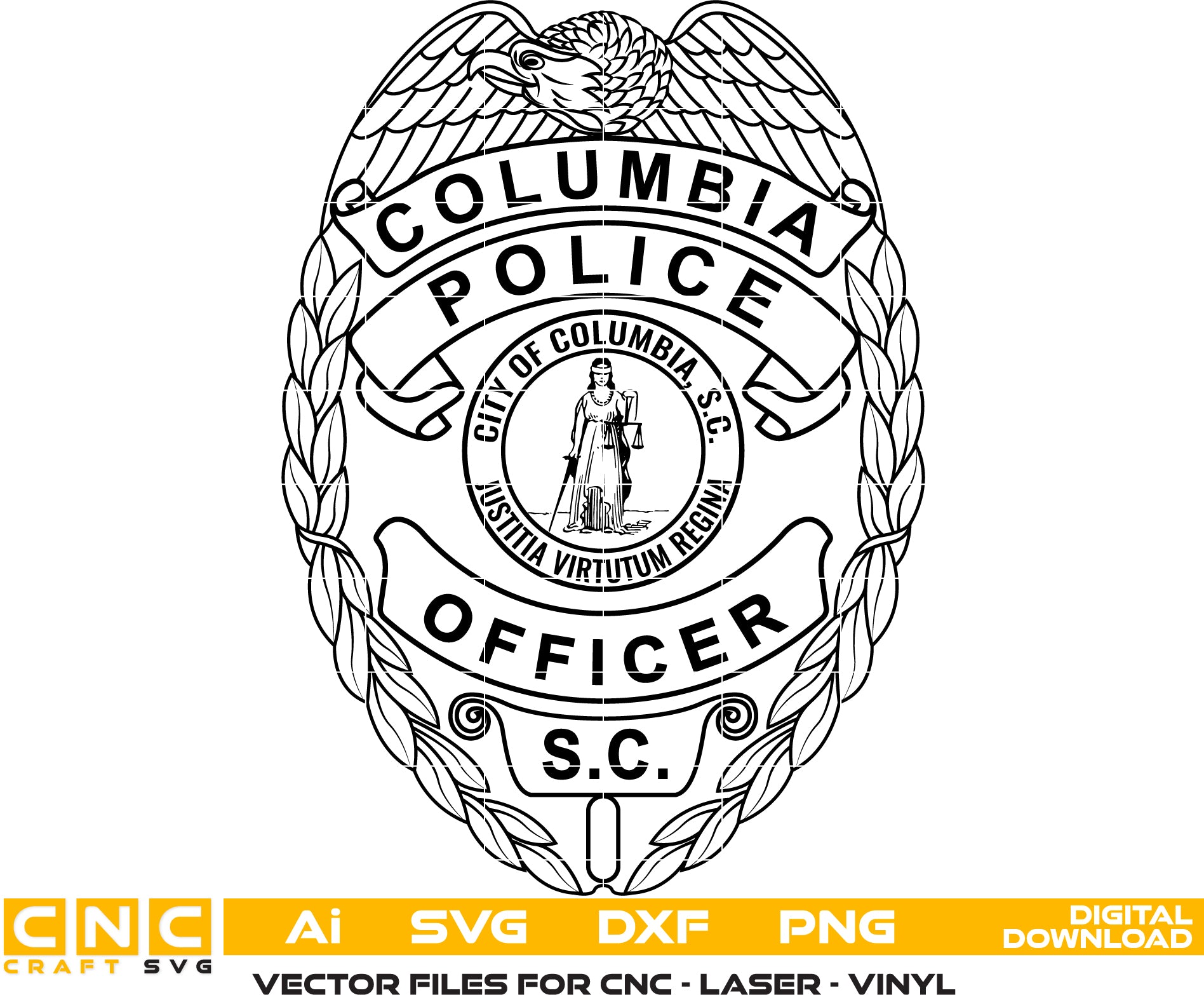 Columbia Police Officer Badge - Vector Art Files for Laser Engraving