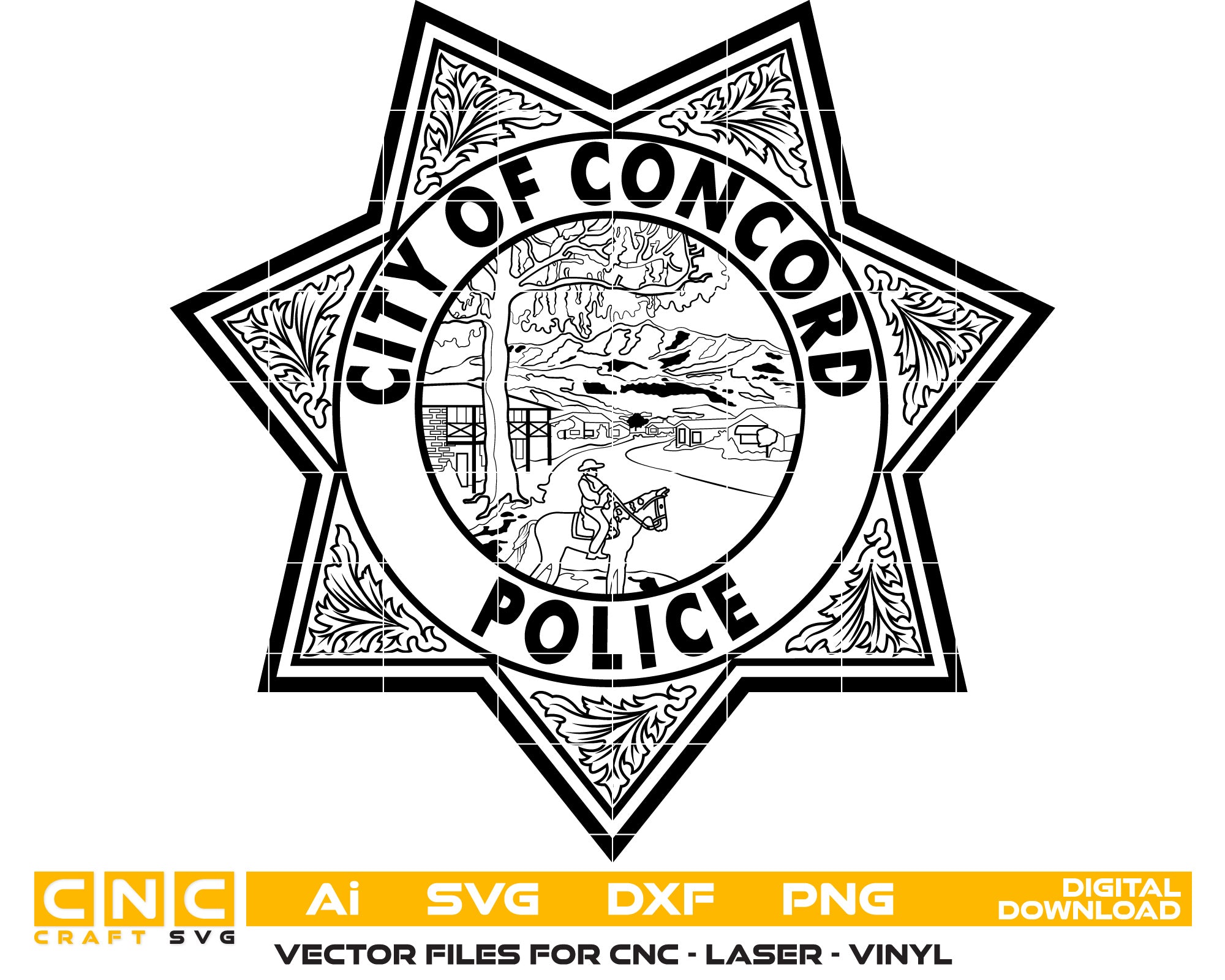 City of Concord Police Badge Vector Art, Ai,SVG, DXF, PNG, Digital Files