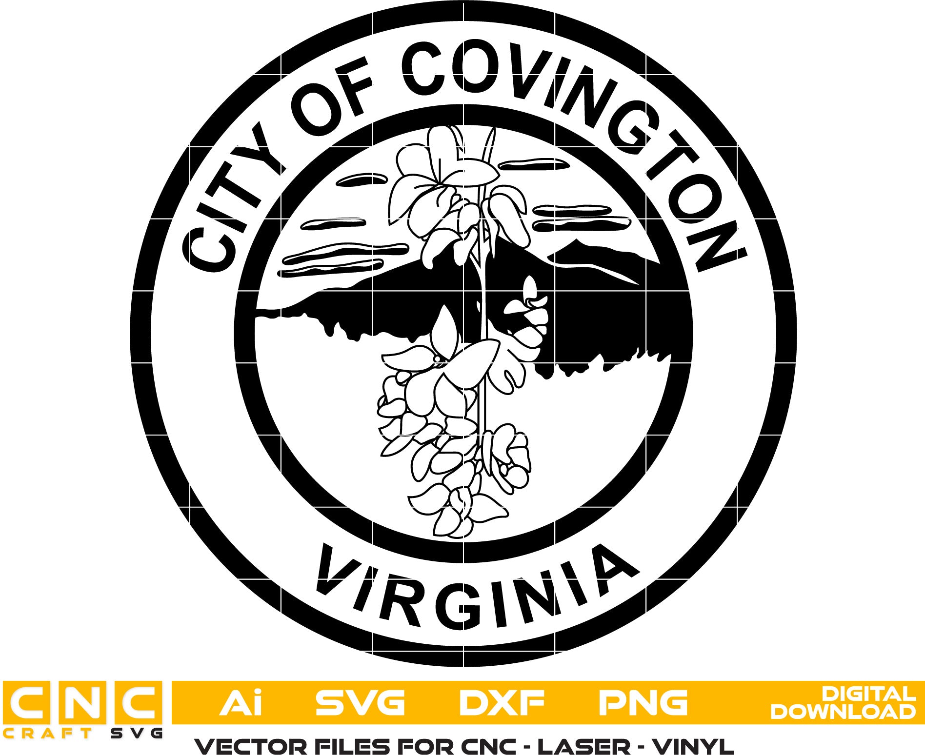 City of Covington Seal, Virginia Seal Vector art Svg, Dxf, Jpg, Png and Ai files For laser engraving, woodworking, acrylic painting, and all printing machines.