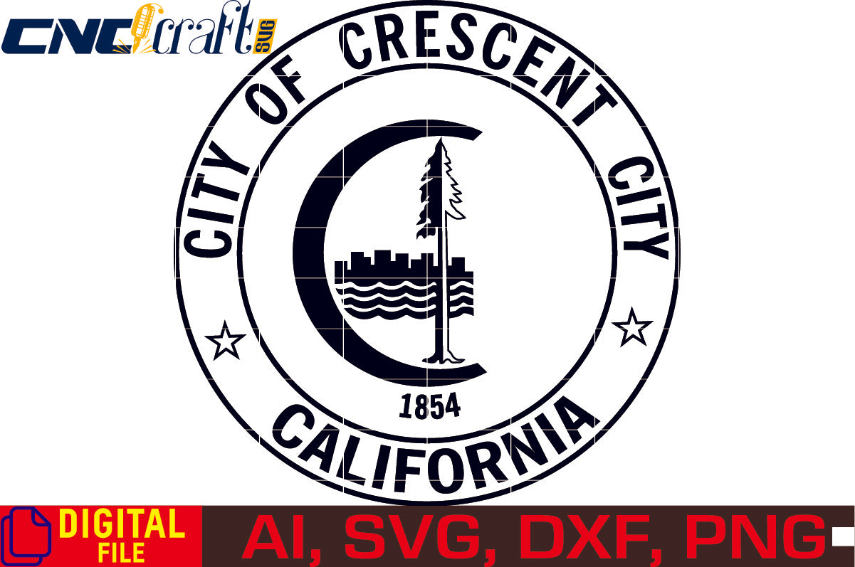 City of Crescent City California Seal vector file for Laser Engraving, Woodworking, CNC Router, vinyl, plasma, Xcarve, Vcarve, Cricut, Ezecad etc.