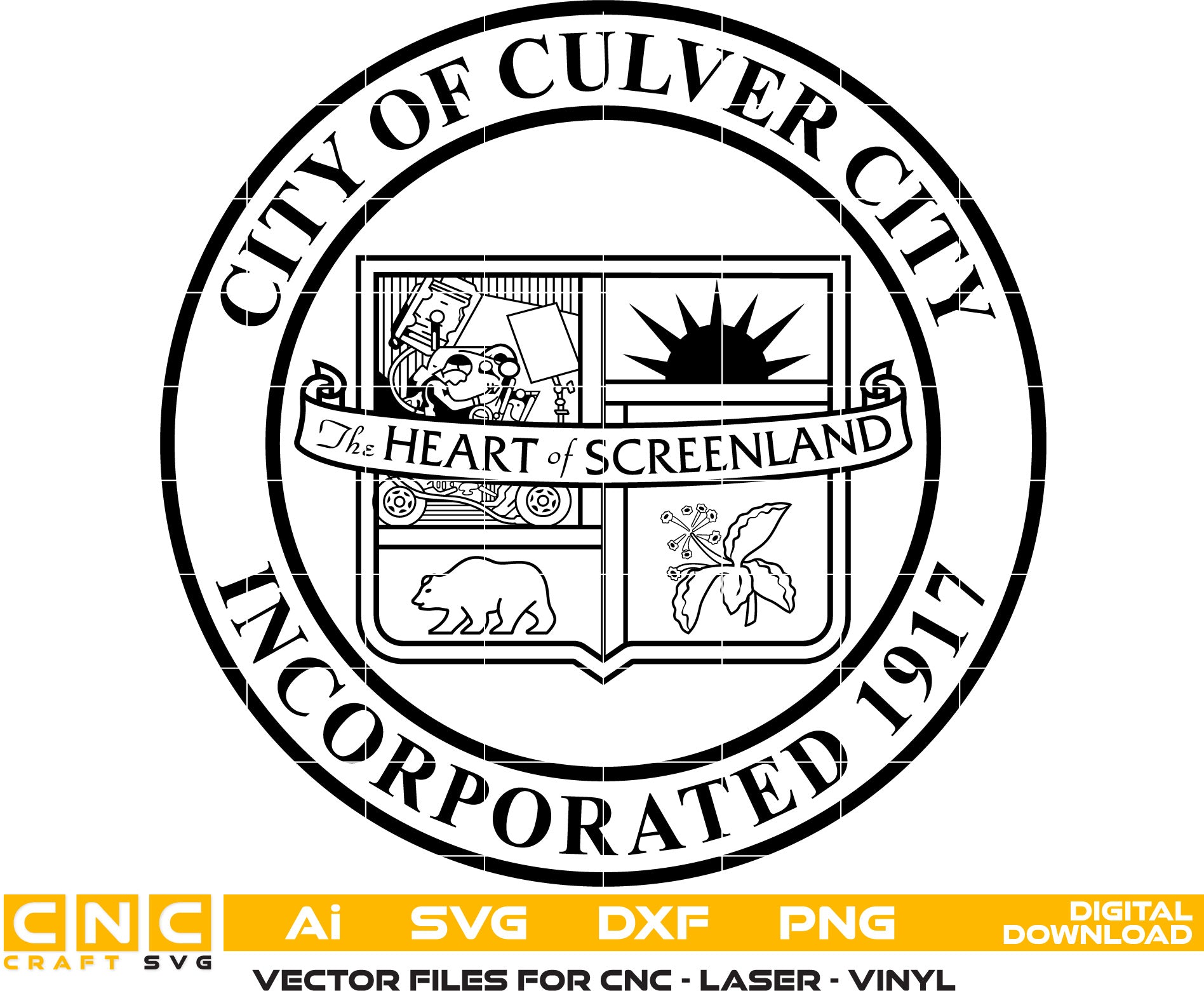 City of Culver City Seal Vector art Svg, Dxf, Jpg, Png and Ai files For laser engraving, woodworking, acrylic painting, and all printing machines.