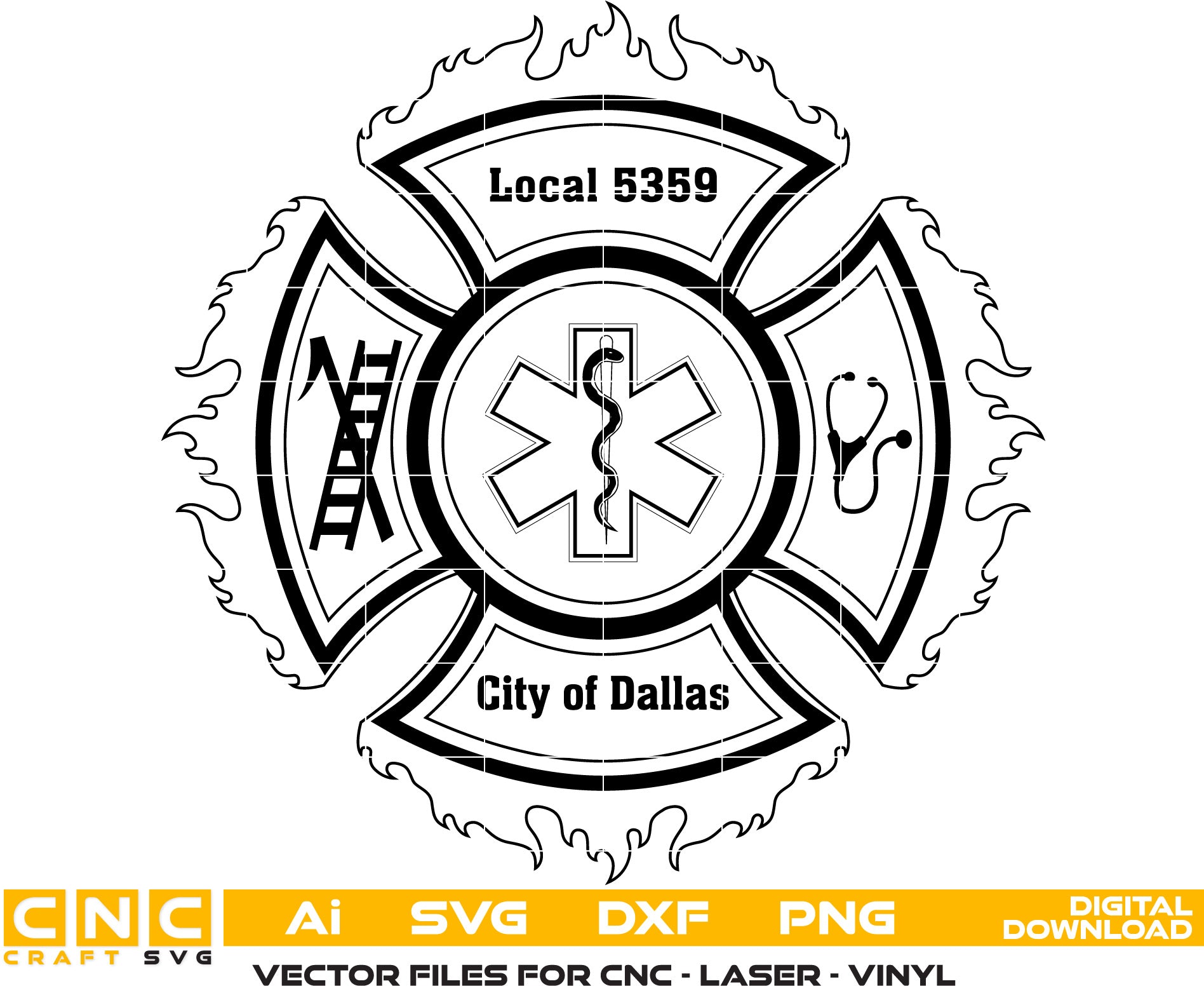 City of Dallas Fire Dept Badge Vector Art, Ai,SVG, DXF, PNG, Digital Files