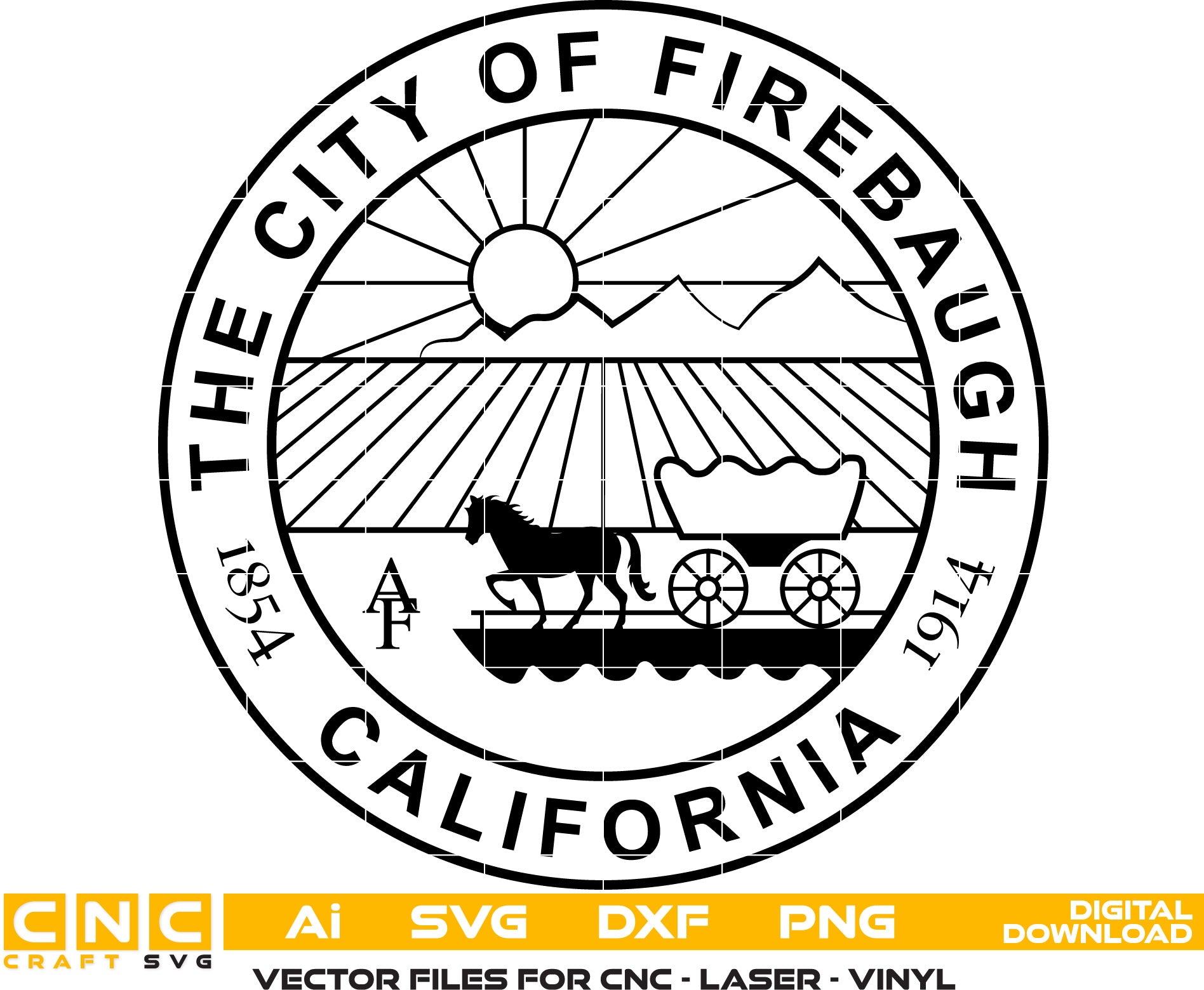 City of Firebaugh, California Seal Vector art Svg, Dxf, Jpg, Png, and Ai files For laser engraving, woodworking, acrylic painting, and all printing machines.