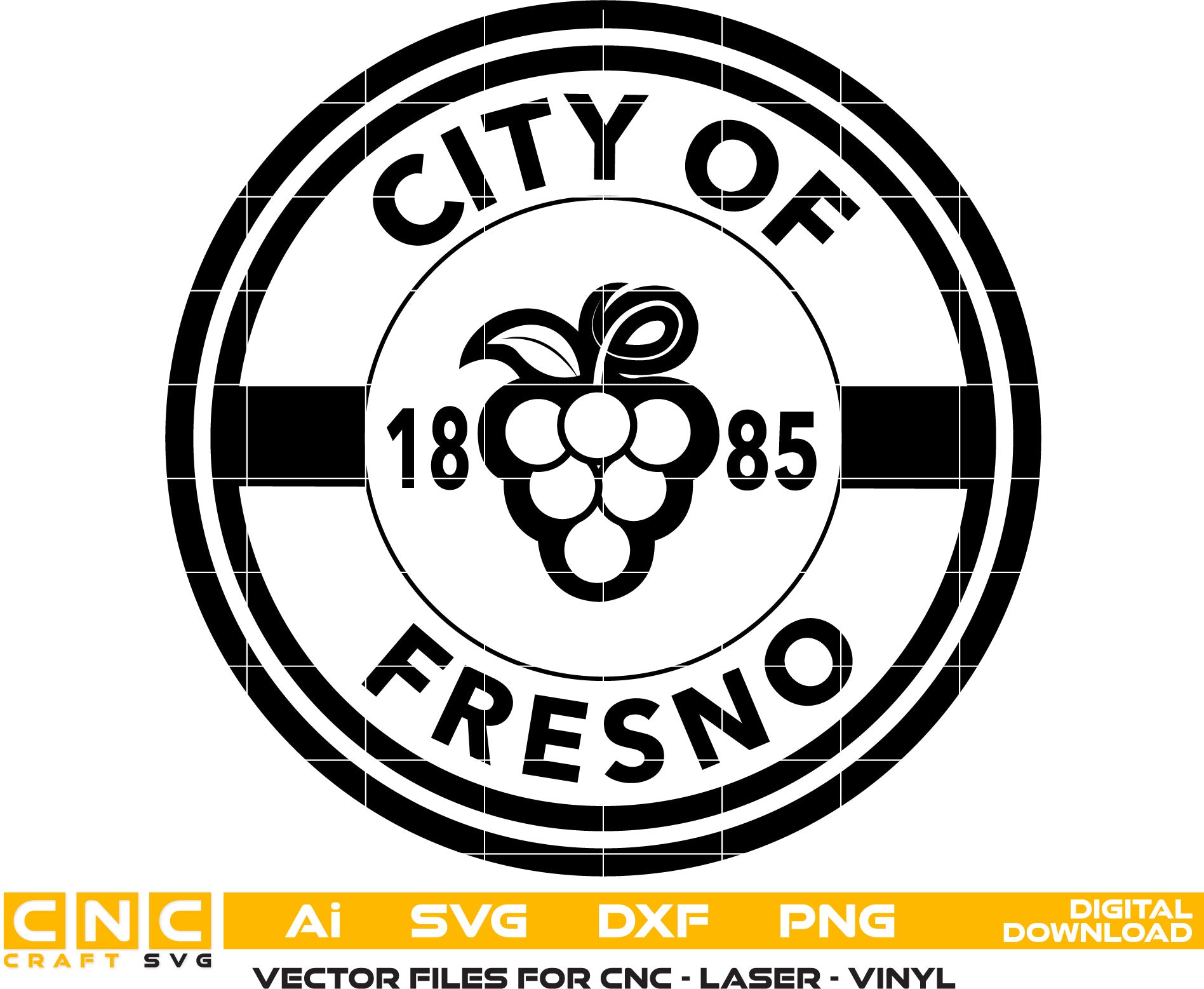 City of Fresno Seal Vector art Svg, Dxf, Jpg, Png and Ai files For laser engraving, woodworking, acrylic painting, and all printing machines.