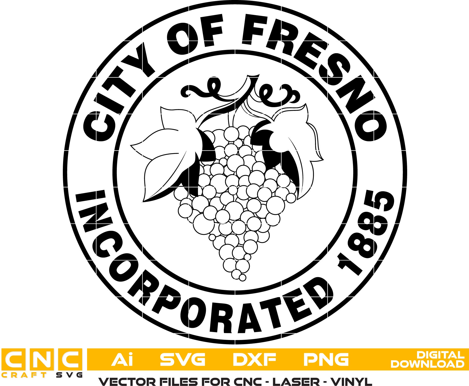 City of Fresno Seal Vector art Svg, Dxf, Jpg, Png and Ai files For laser engraving, woodworking, acrylic painting, and all printing machines.