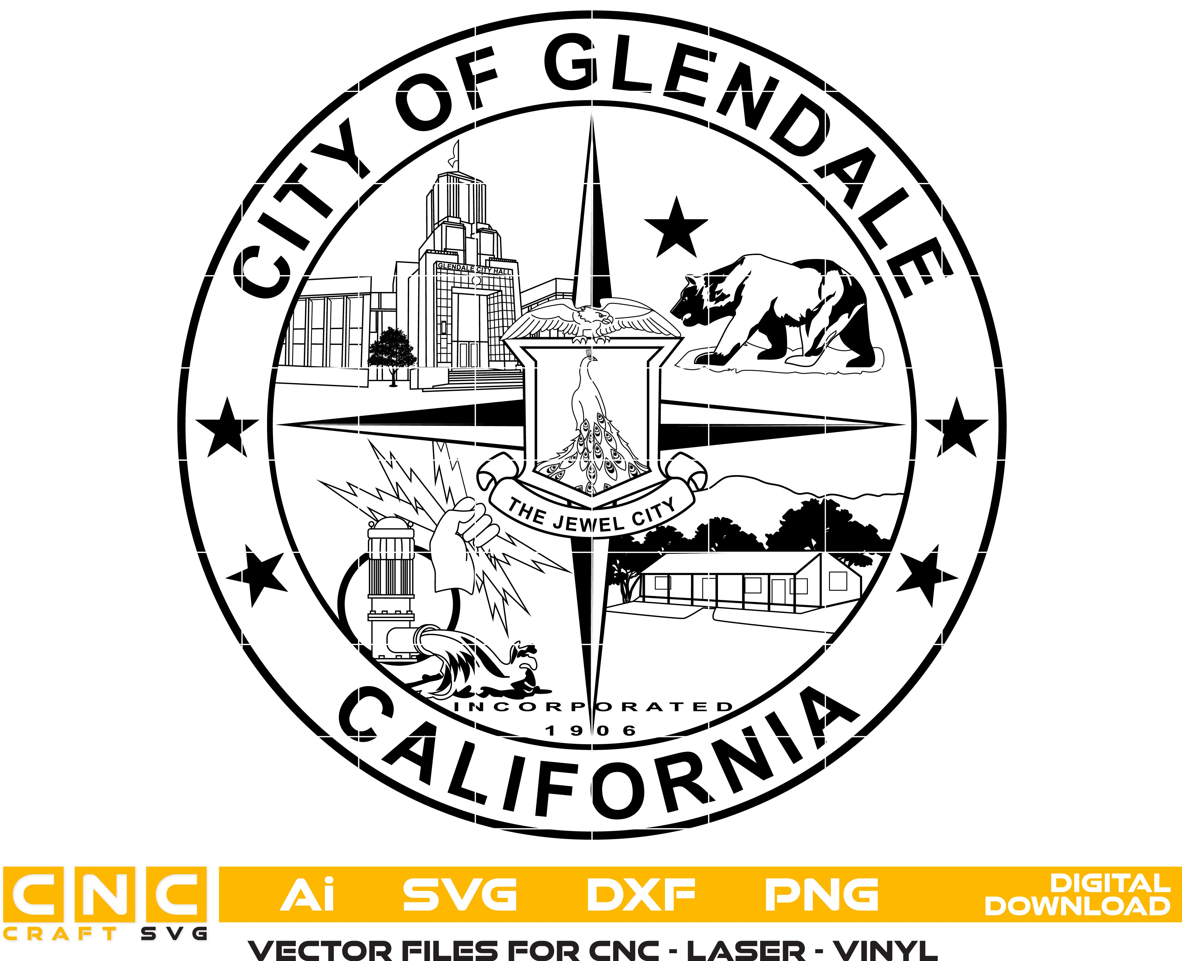 City of Glendale Seal Vector Art, Ai,SVG, DXF, PNG, Digital Files for Laser Engraving, Woodworking & Printing