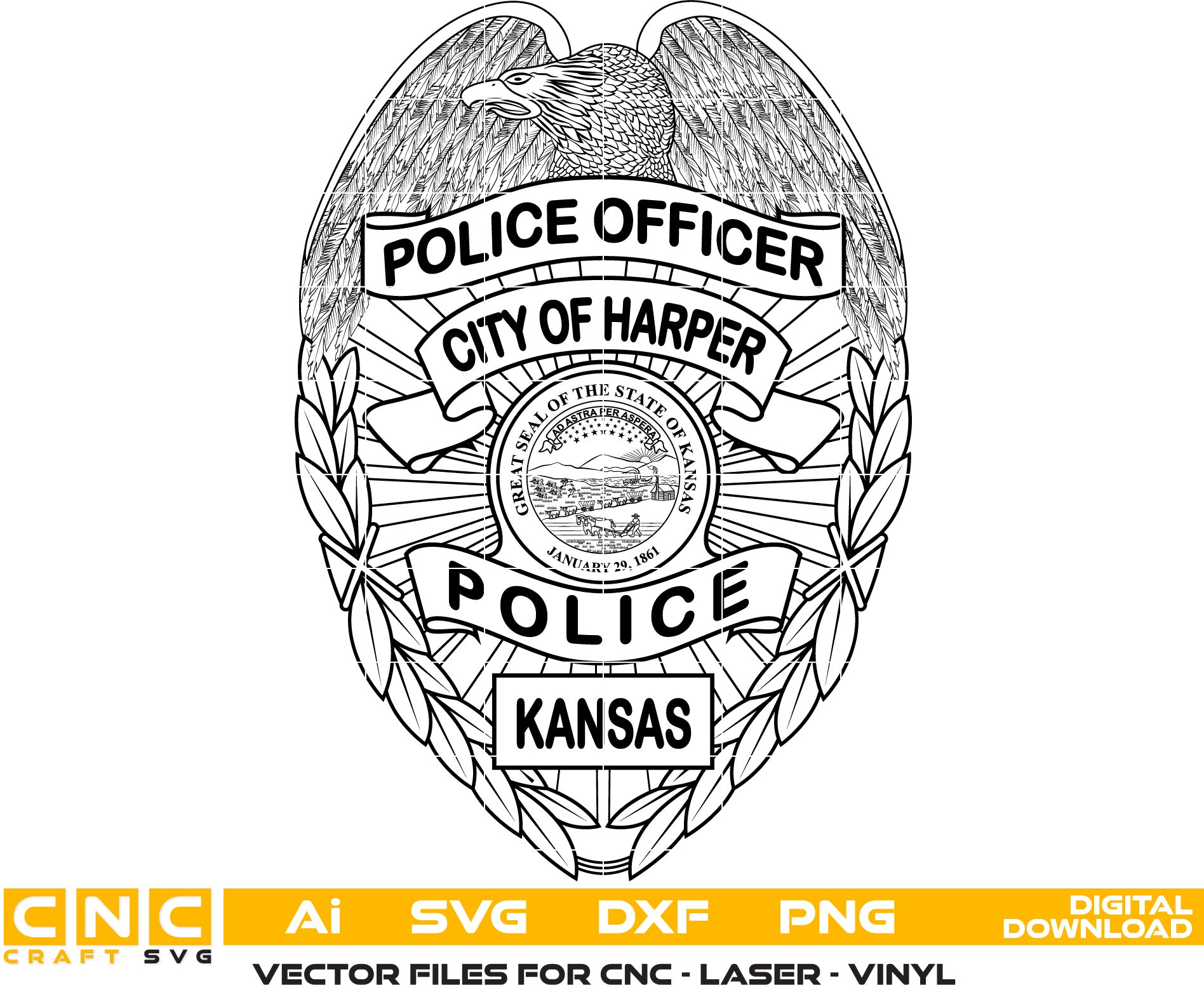 City of Harper Police, Kansas Police Officer Badge, Kansas Police logo, Kansas Police svg, Vector art