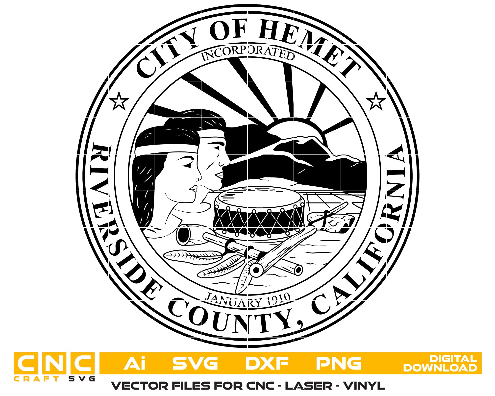 City of Hemet Riverside County California Vector Art, Ai,SVG, DXF, PNG