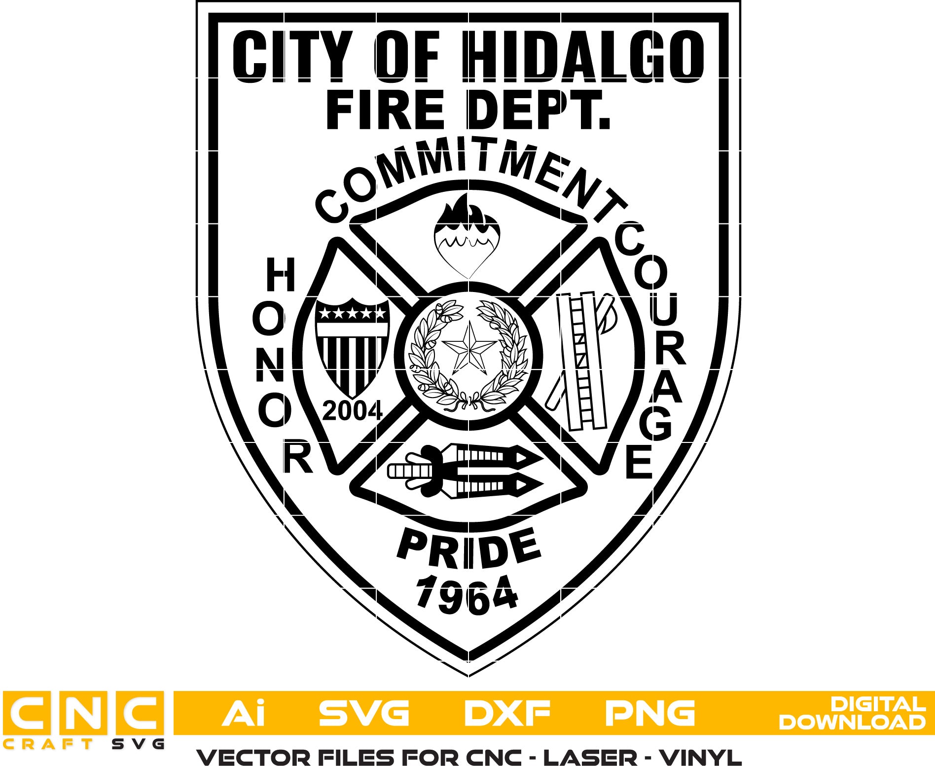 City of Hidalgo Fire Dept. Badge Vector art Svg, Dxf, Jpg, Png and Ai files For laser engraving, woodworking, acrylic painting, and all printing machines.