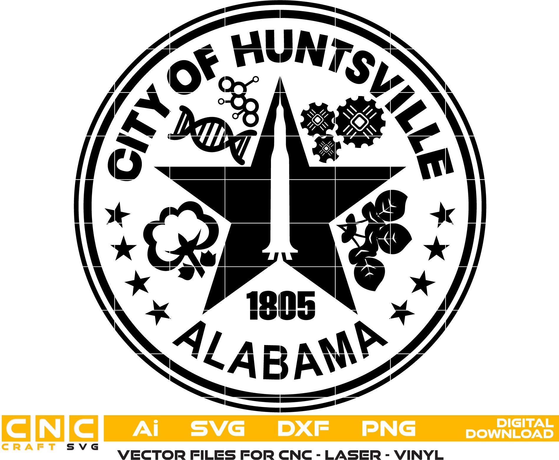 City of Huntsville Seal, Alabama Seal Vector Art, Alabama logo, Alabama badge, vector art, Digital file