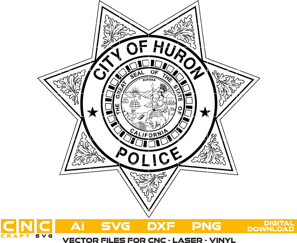 City of Huron California Police Badge Vector Art, Ai,SVG, DXF, PNG, Di