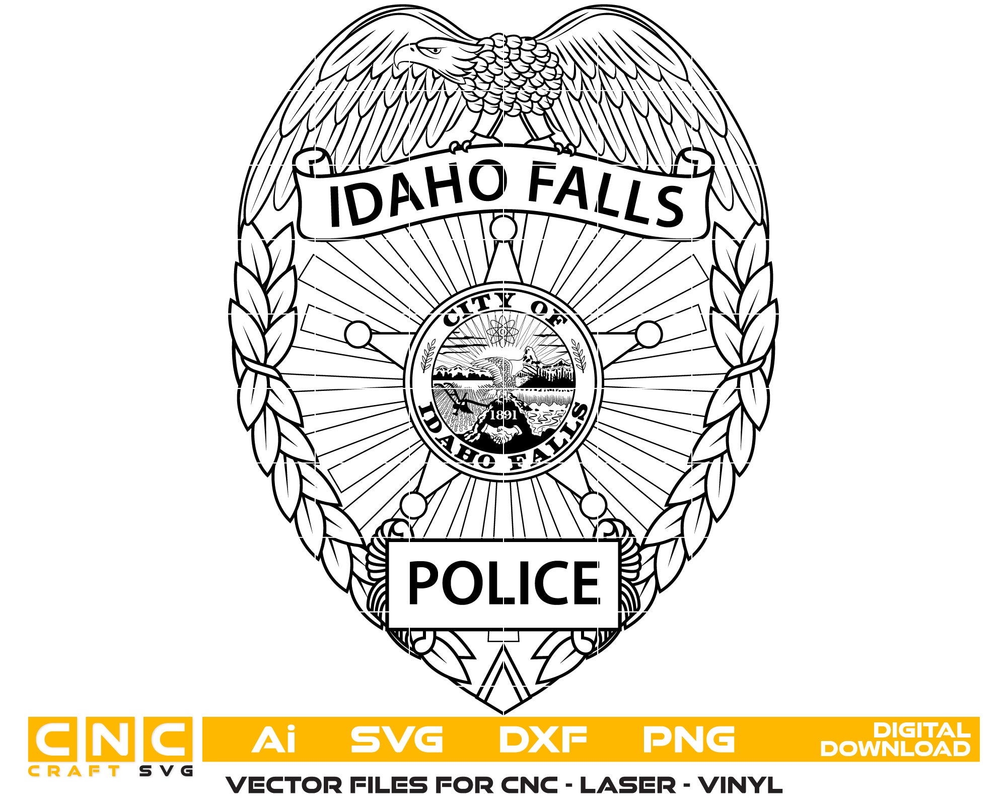 City of Idaho Falls Police Badge Vector Art, Ai,SVG, DXF, PNG, Digital Files