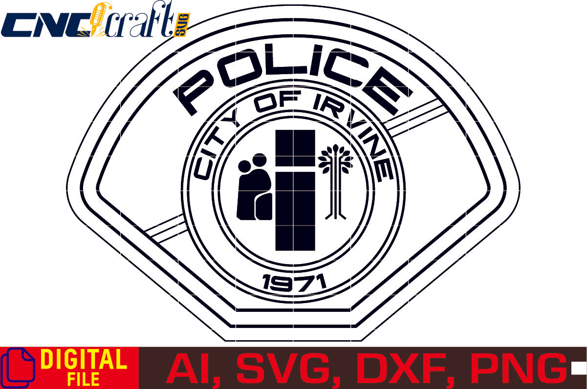 City of Irvine Police Badge vector file for Laser Engraving, Woodworking, CNC Router, vinyl, plasma, Xcarve, Vcarve, Cricut, Ezecad etc.