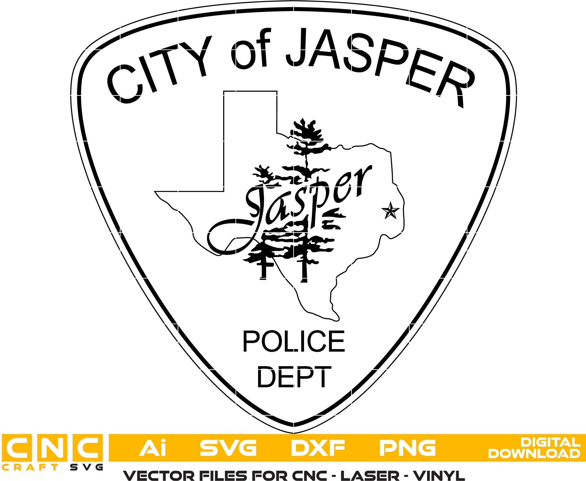 City of Jasper Police Badge Vector Art, Ai,SVG, DXF, PNG, Digital Files for Laser Engraving, Woodworking & Printing