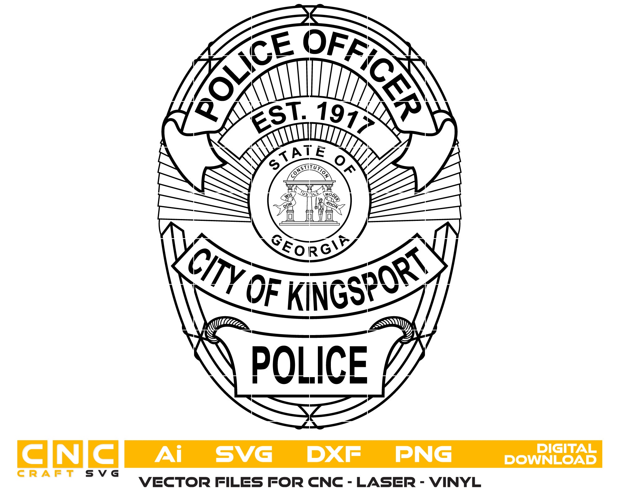 City of Kingsport Police Officer Badge Vector Art, Ai,SVG, DXF, PNG, Digital Files