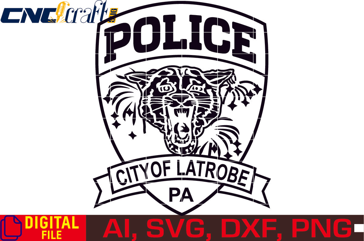 City of Latrobe Police Badge vector file for Laser Engraving, Woodworking, CNC Router, vinyl, plasma, Xcarve, Vcarve, Cricut, Ezecad etc.