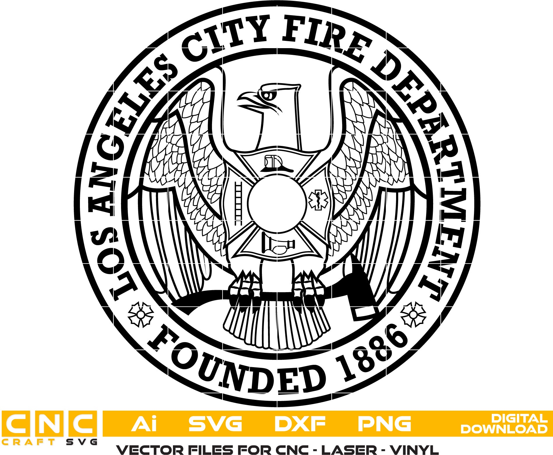 City of Los Angeles Fire Department Badge Vector art Svg, Dxf, Jpg, Png and Ai files For laser engraving, woodworking, acrylic painting, and all printing machines.