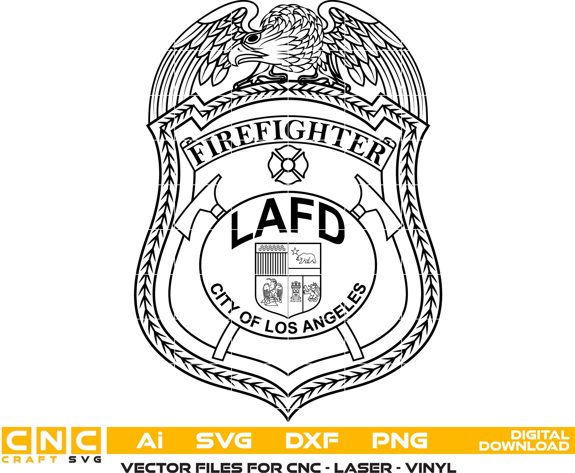 Los Angeles Firefighter Badge Vector Art SVG, DXF, PNG, AI Files - Laser Engraving, Woodworking, Printing