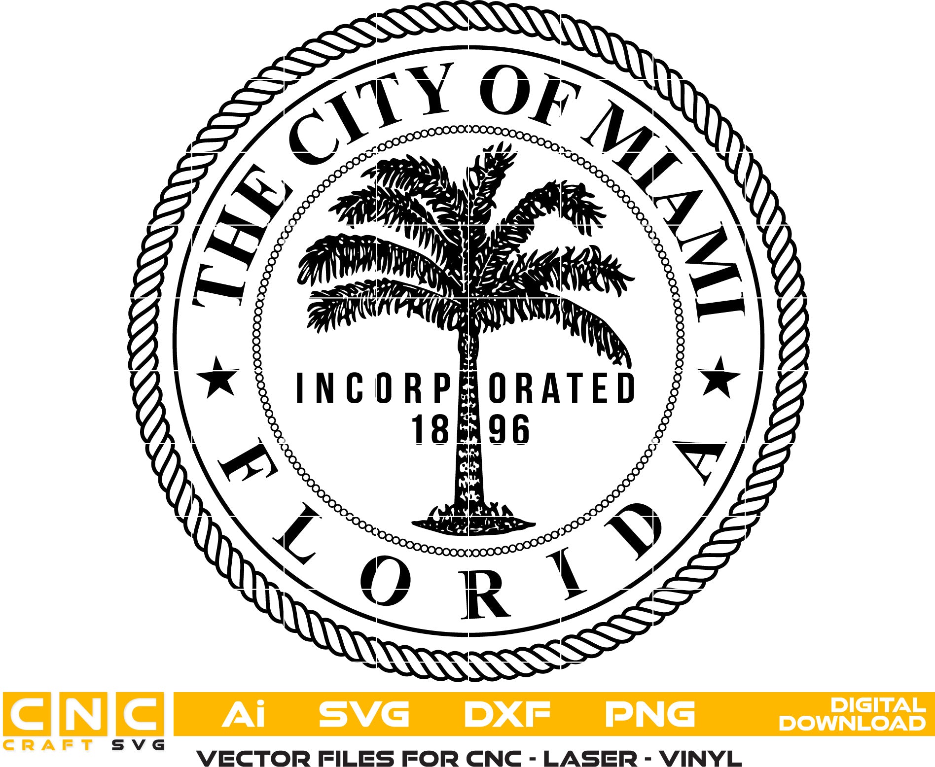 City of Miami Seal, Florida Logo Vector Art, Miami badge, vector out line, Digital file