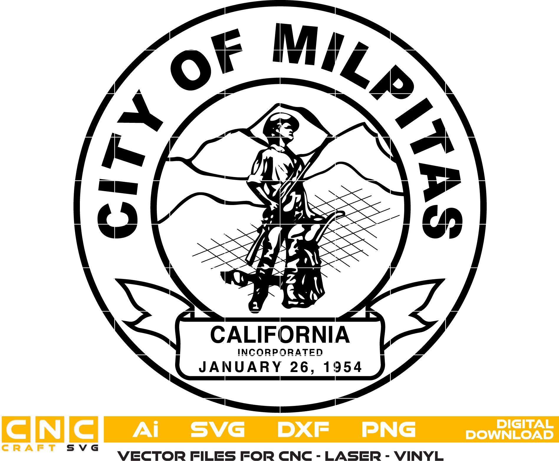 City of Milpitas California Seal Vector art Svg/ Dxf/ Jpg/ Png/ and Ai files For laser engraving/ woodworking/ acrylic painting and all printing machines.