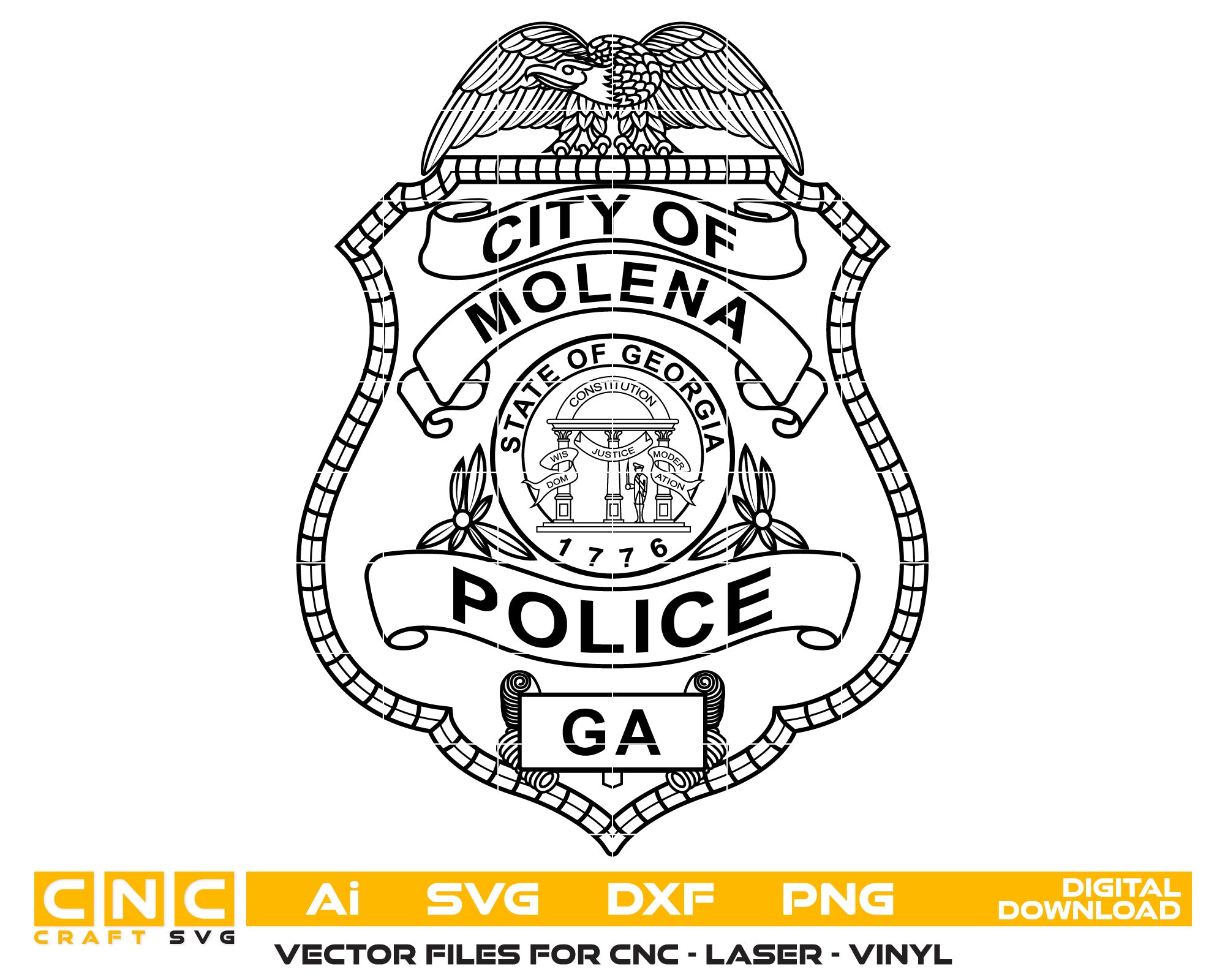 City of Molena Police Badge Vector Art, Ai,SVG, DXF, PNG, Digital Files