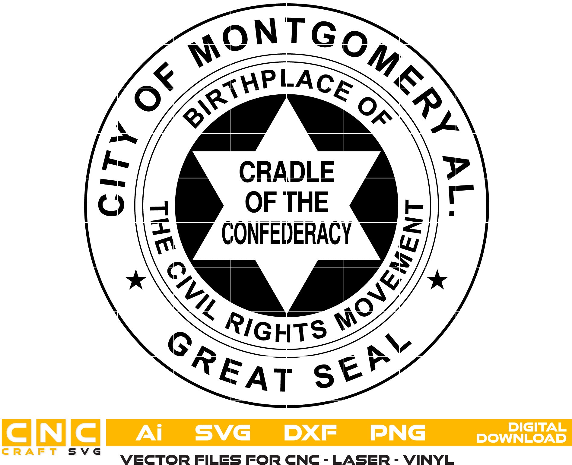 City of Montgomery Seal, Alabama Seal Vector Art, Alabama badge, Vector out line, Digital file