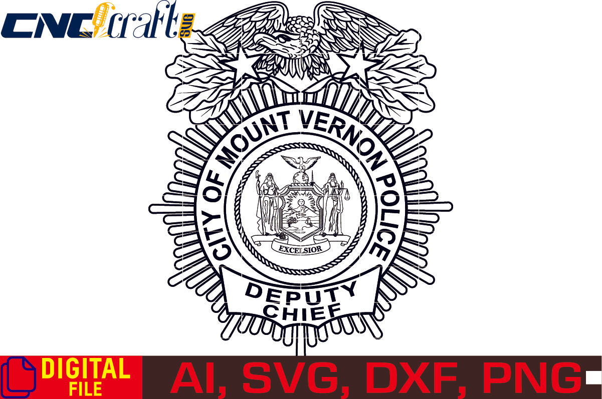 City of Mount Vernon Police Deputy Chief Badge vector file for Laser Engraving, Woodworking, CNC Router, vinyl, plasma, Xcarve, Vcarve, Cricut, Ezecad etc.