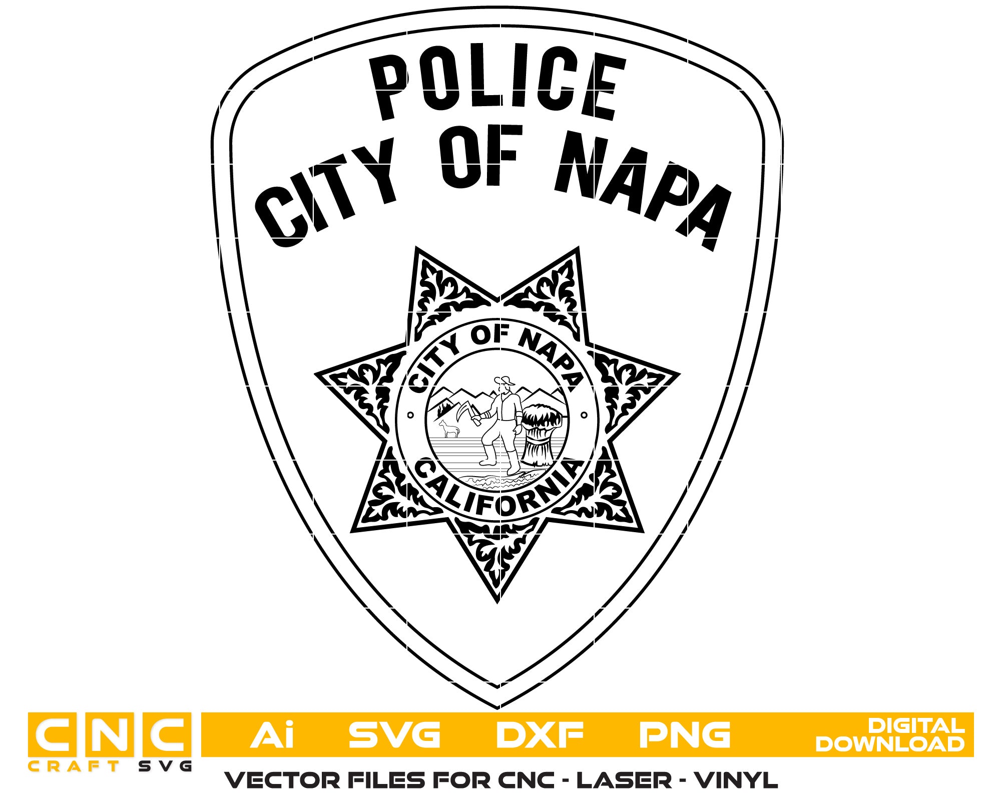 City of Napa Police Badge Vector Art, Ai,SVG, DXF, PNG, Digital Files