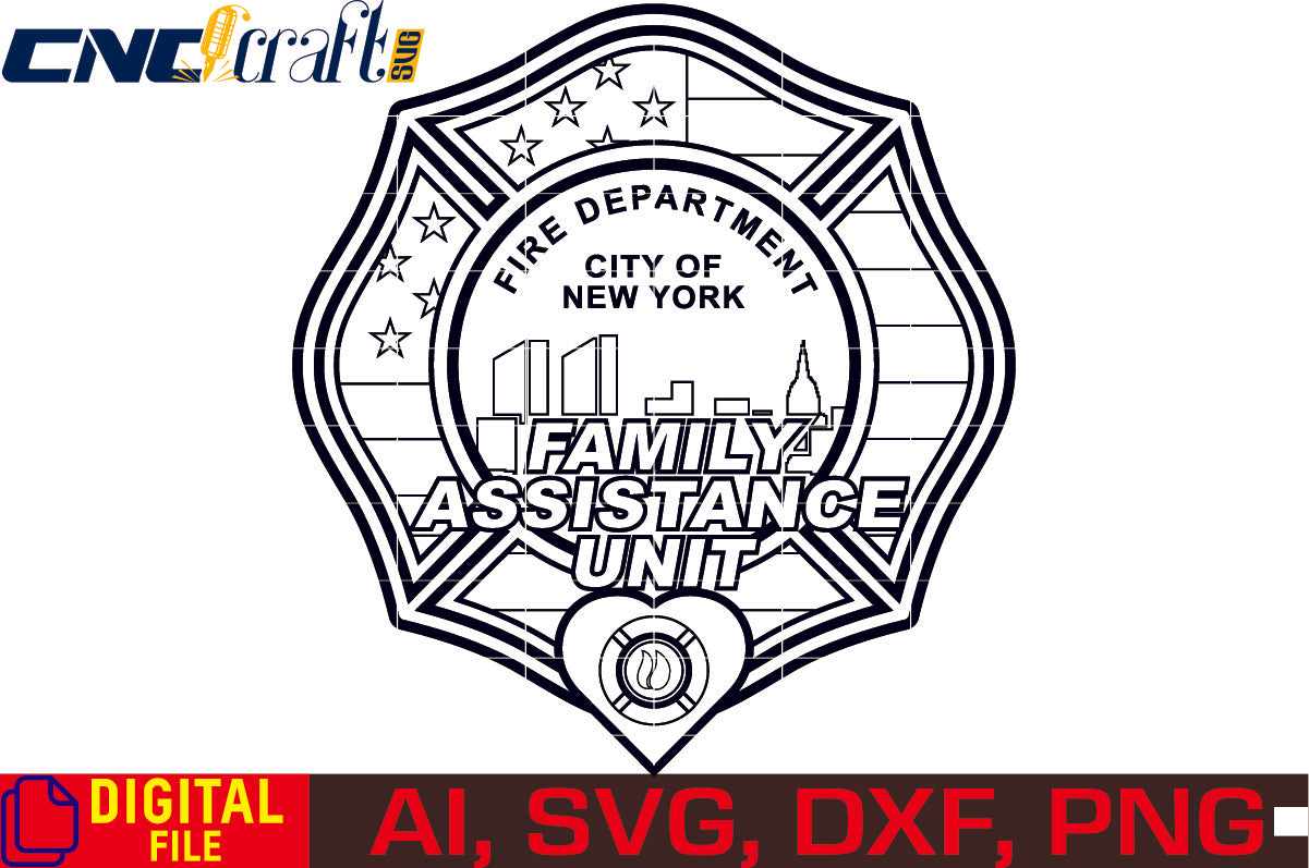 City of New York Fire Department Family Assistance Unit Logo vector file for Laser Engraving, Woodworking, CNC Router, Cricut, Ezecad etc.