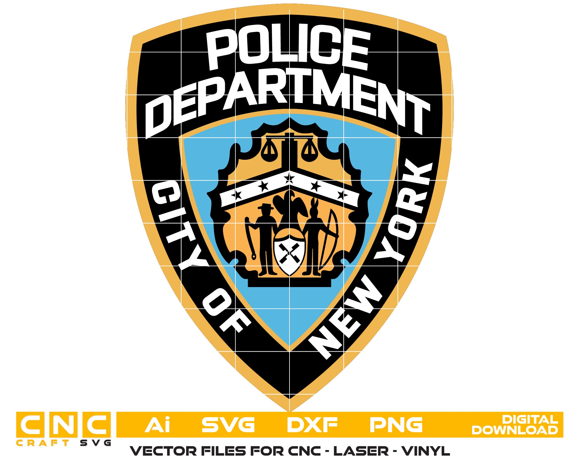 City of New York Police Badge Colour Vector Art, Ai,SVG, DXF, PNG, Digital Files