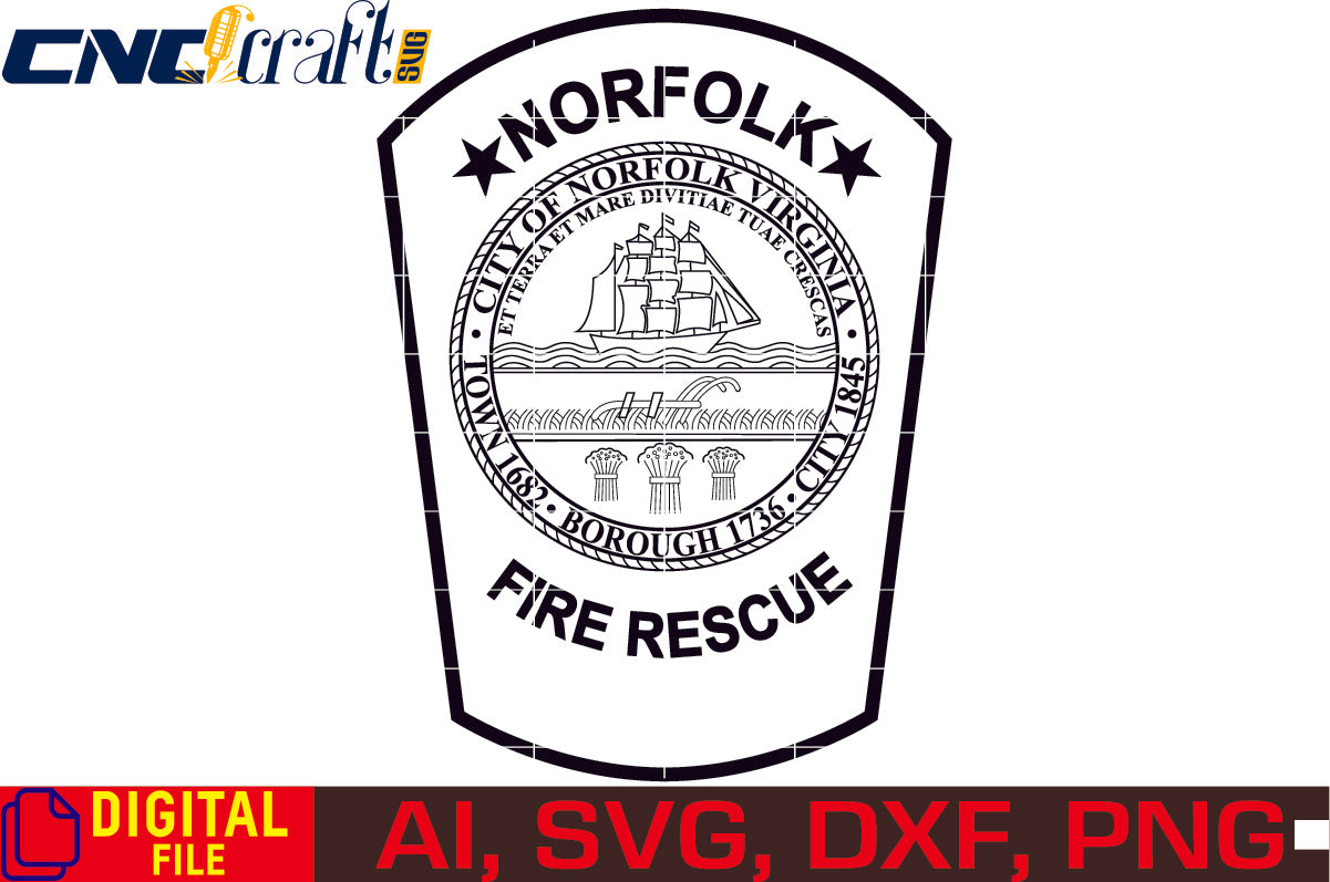 City of Norfolk Virginia Fire Rescue logo vector file for Laser Engraving, Woodworking, CNC Router, vinyl, plasma, Xcarve, Vcarve, Cricut, Ezecad etc.
