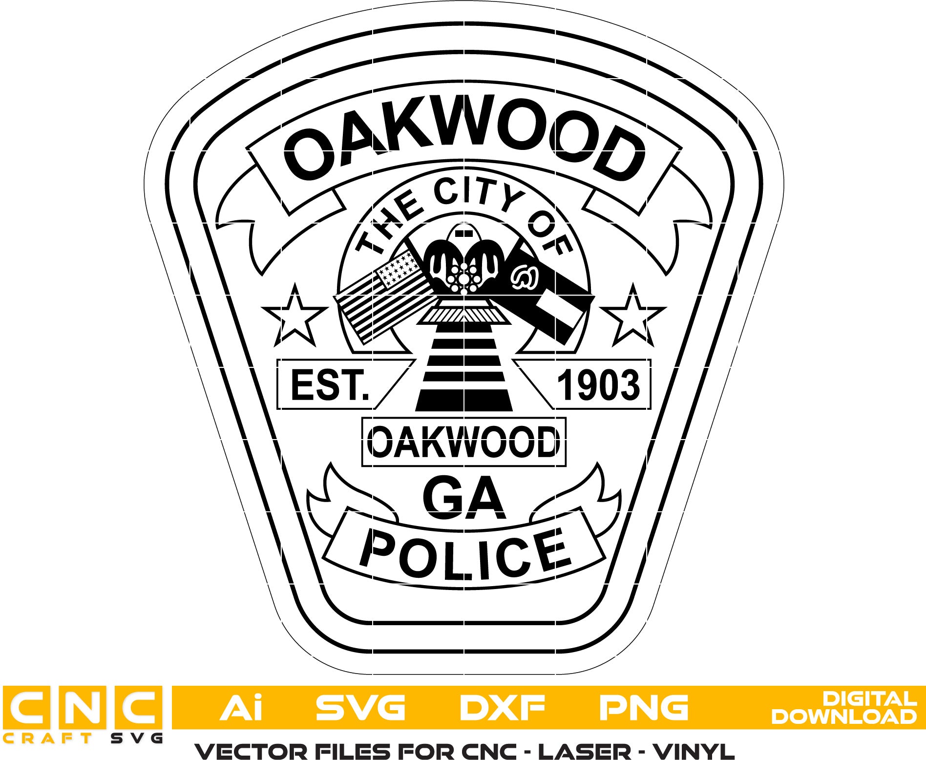 City of Oakwood Police Badge Vector art Svg, Dxf, Jpg, Png, and Ai files For laser engraving, woodworking, acrylic painting, and all printing machines.