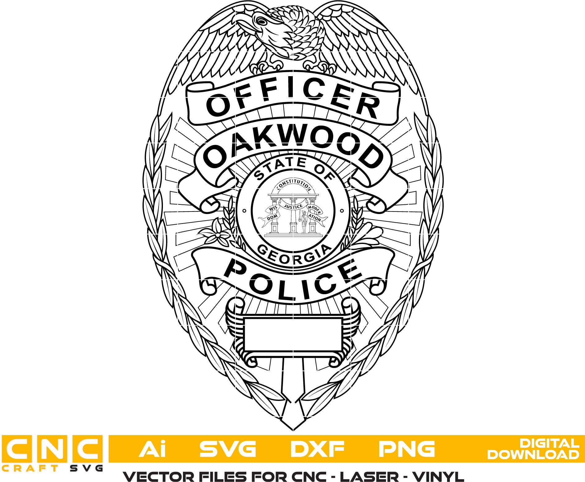 City of Oakwood, California Police Badge Vector art Svg, Dxf, Jpg, Png, and Ai files For laser engraving, woodworking, acrylic painting, and all printing machines.