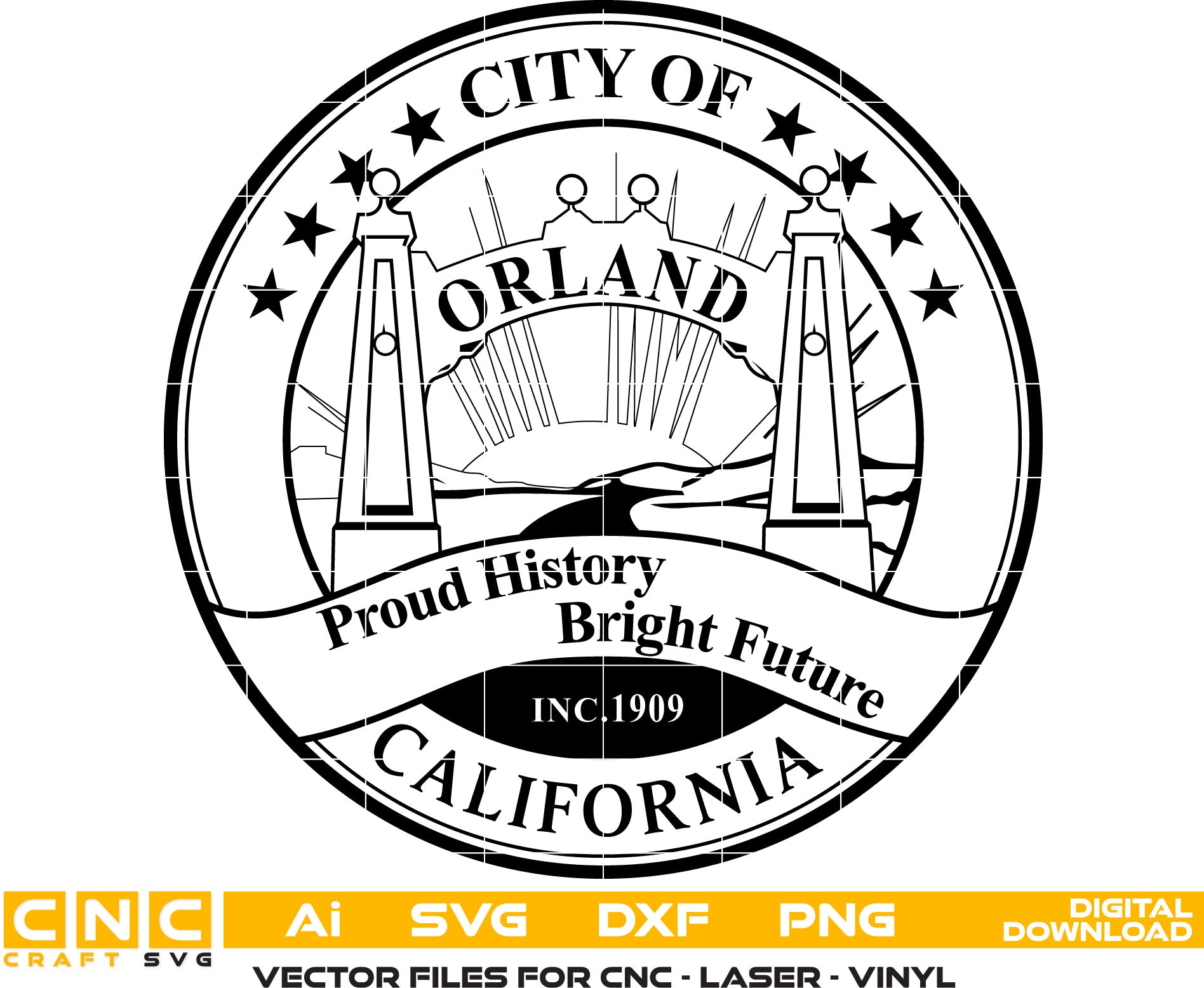 City of Orland California Seal,  California Seal, City of Orland vector art, Digital File