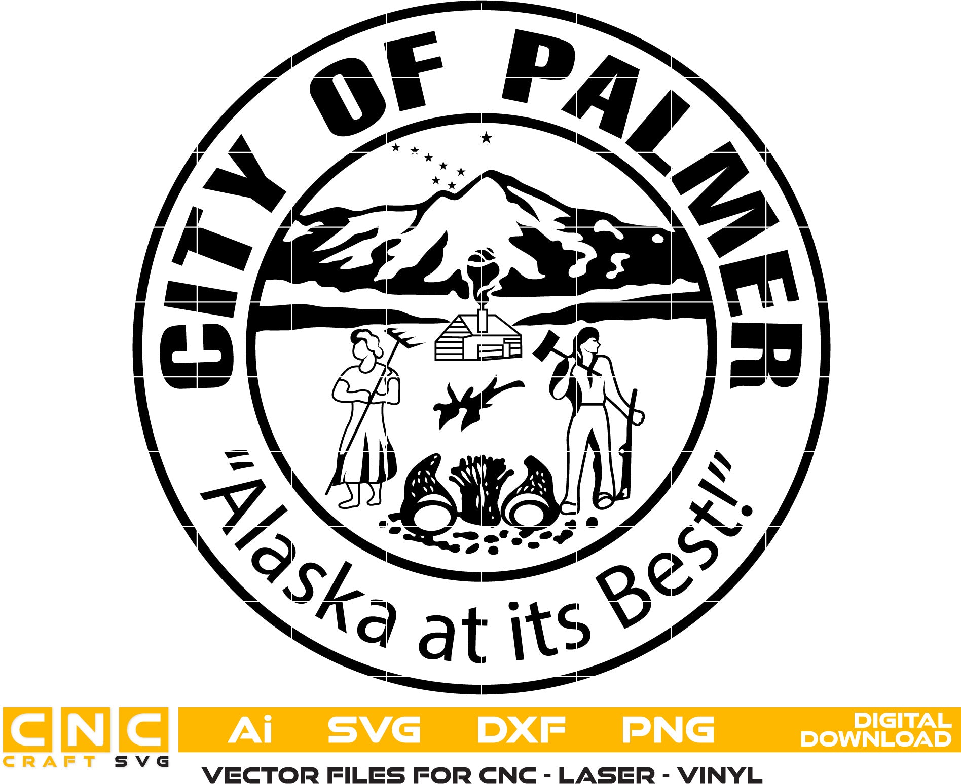 City of Palmer Mountain Seal, Alaska Seal Vector Art, Palmer Mountain logo, Digital File