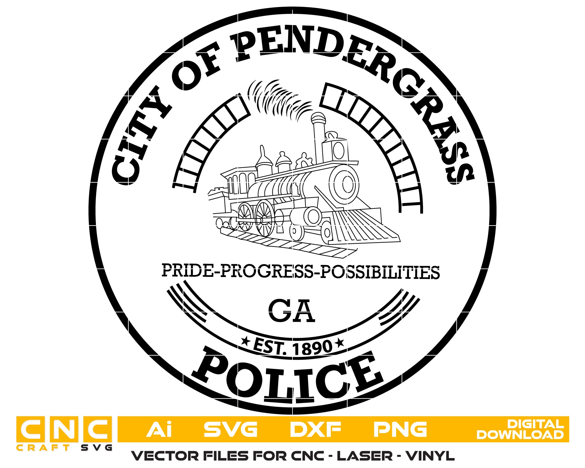 City of Pendergrass Police Badge Vector Art, Ai,SVG, DXF, PNG, Digital Files