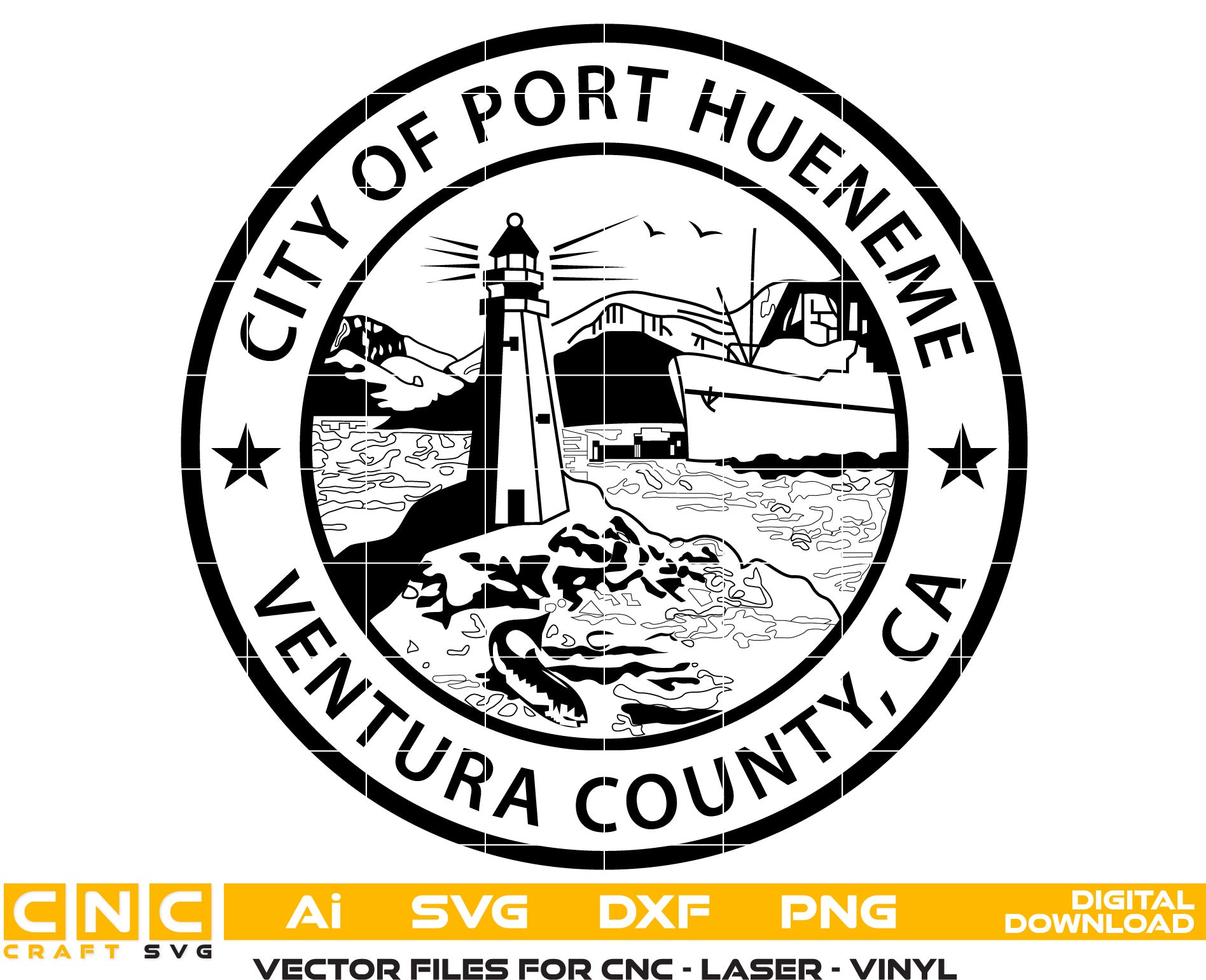 City of Port Hueneme Seal Vector Art, Ai,SVG, DXF, PNG, Digital Files for Laser Engraving, Woodworking & Printing
