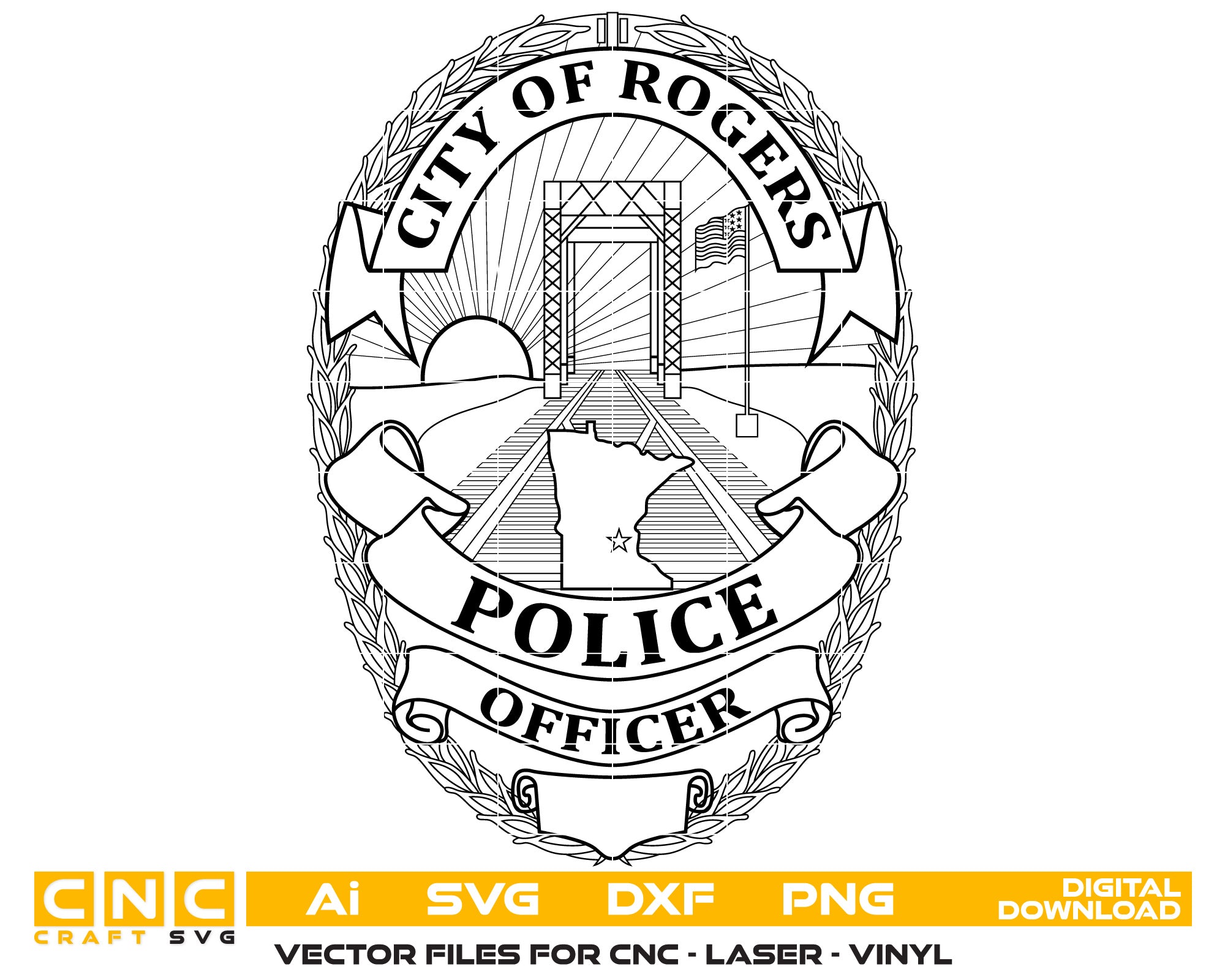 City of Rogers Police Officer Badge Vector Art, Ai,SVG, DXF, PNG, Digi