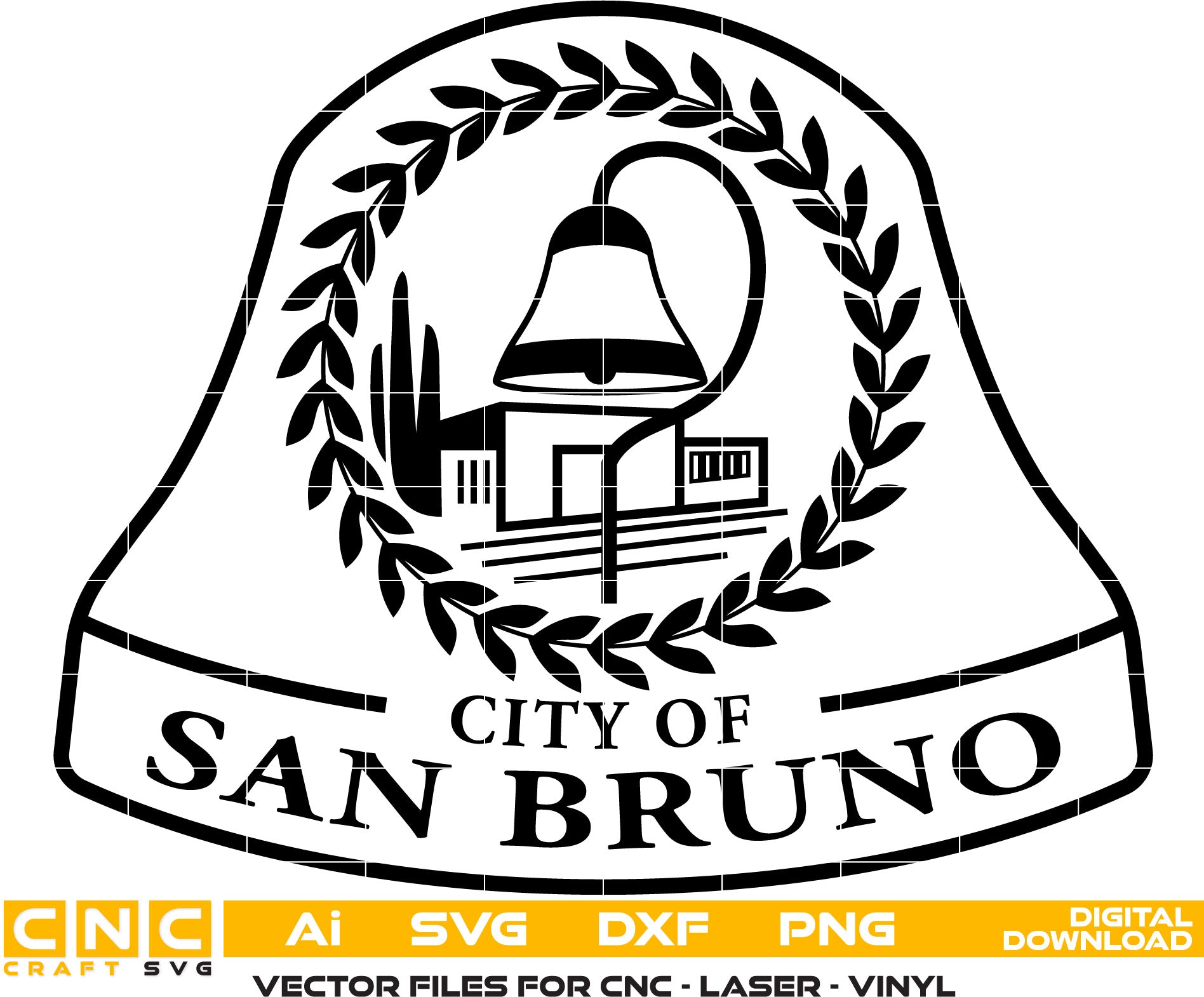 City of San Bruno Seal Vector art Svg, Dxf, Jpg, Png, and Ai files For laser engraving, woodworking, acrylic painting, and all printing machines.