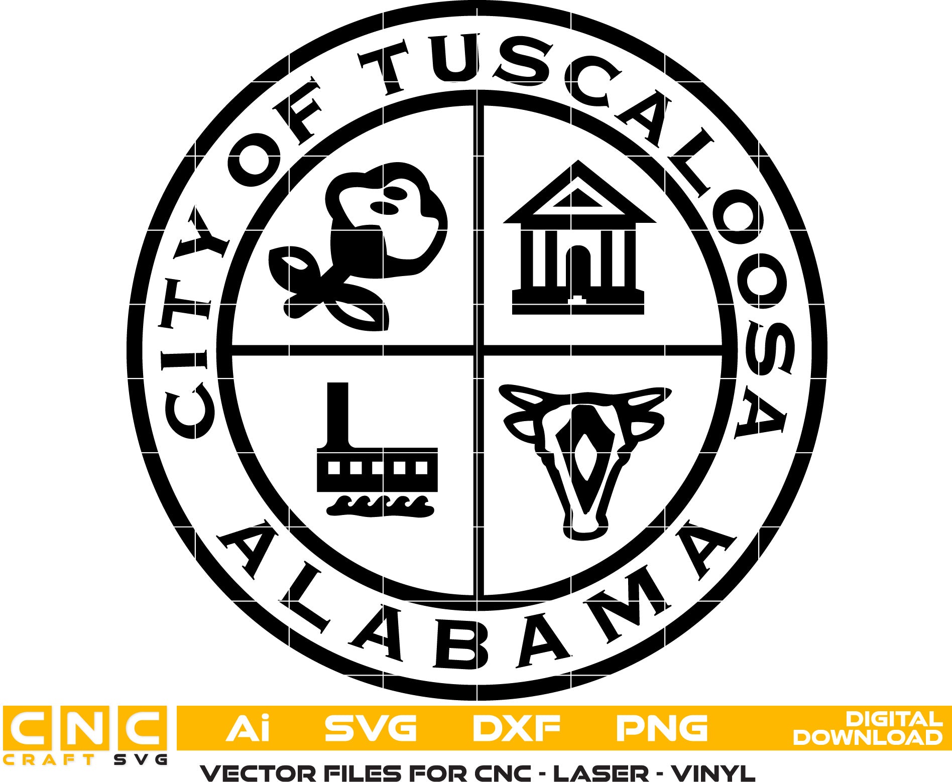 City of Tuscaloosa Seal, Alabama Seal Vector Art, Tuscaloosa Badge. Digital File